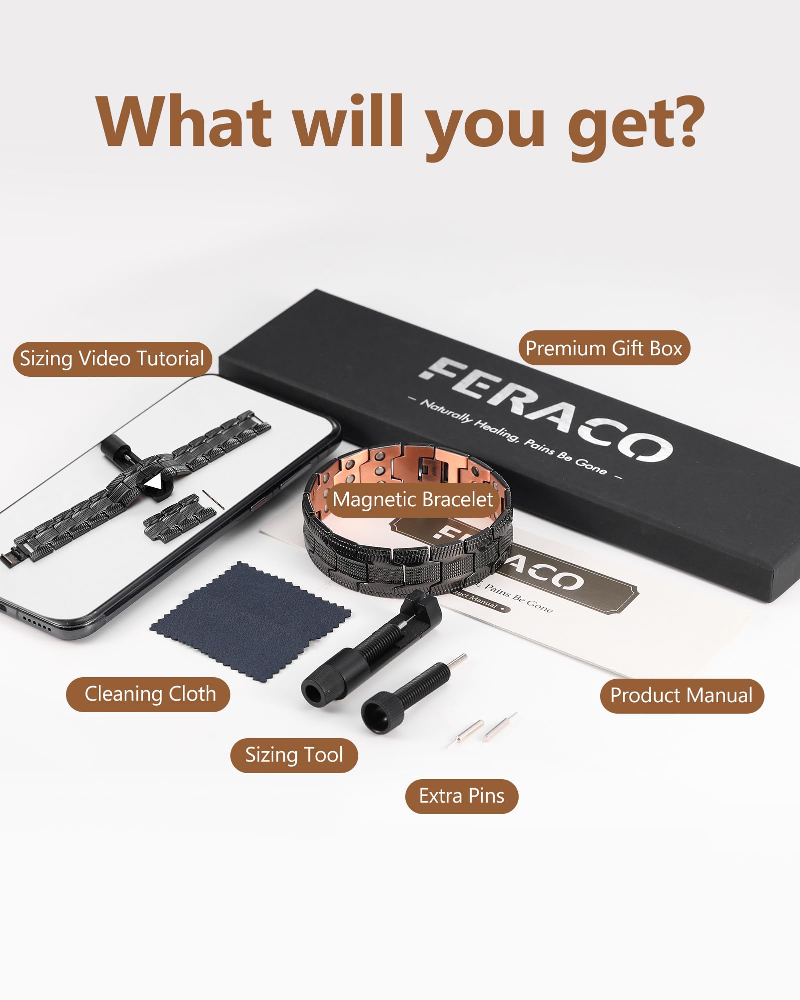 Feraco pulsera cobre, longitud de 22 cm para un ajuste cómodo.