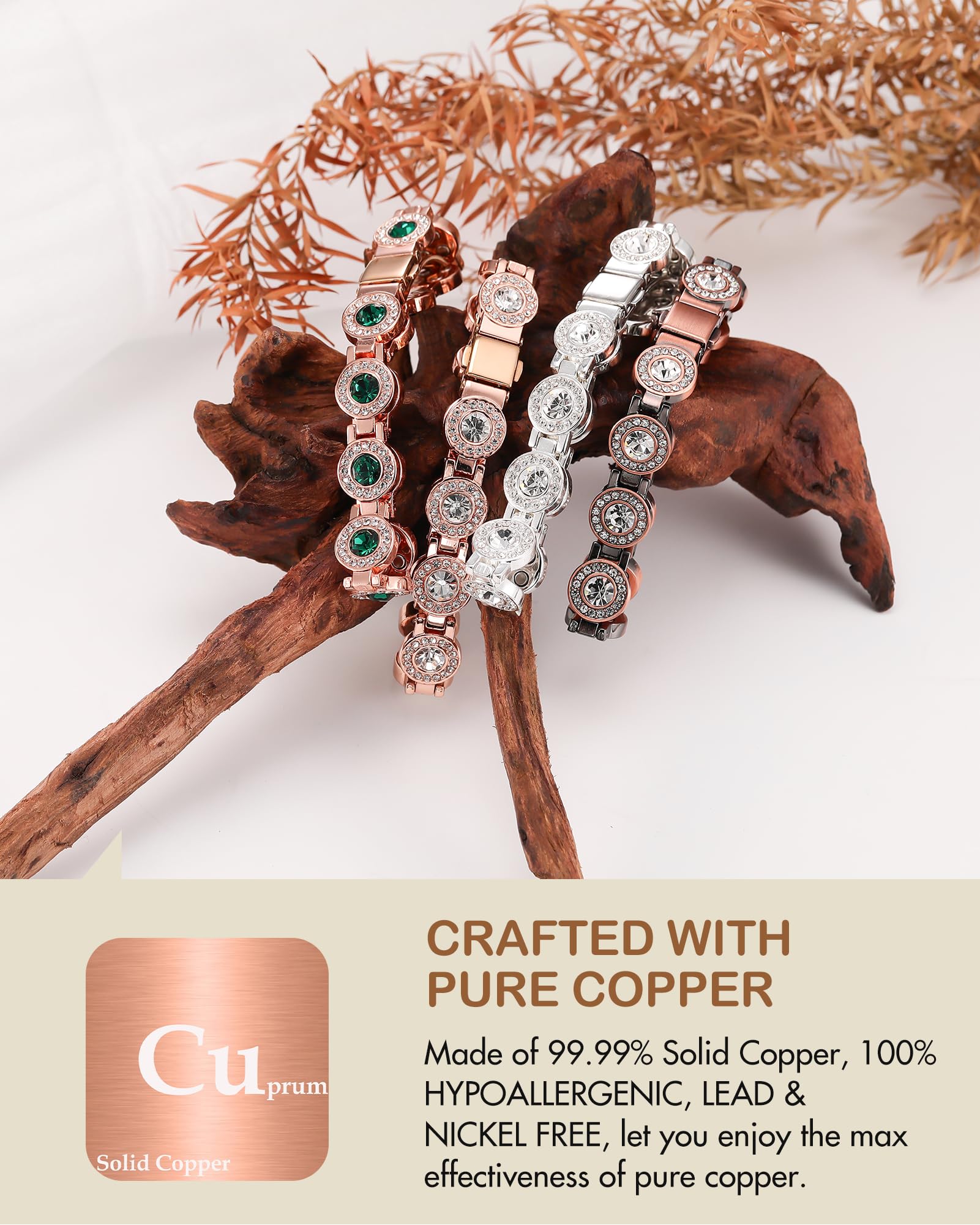 Pulsera magnética de cobre Feraco con 3800 gauss para uso diario y estilo.