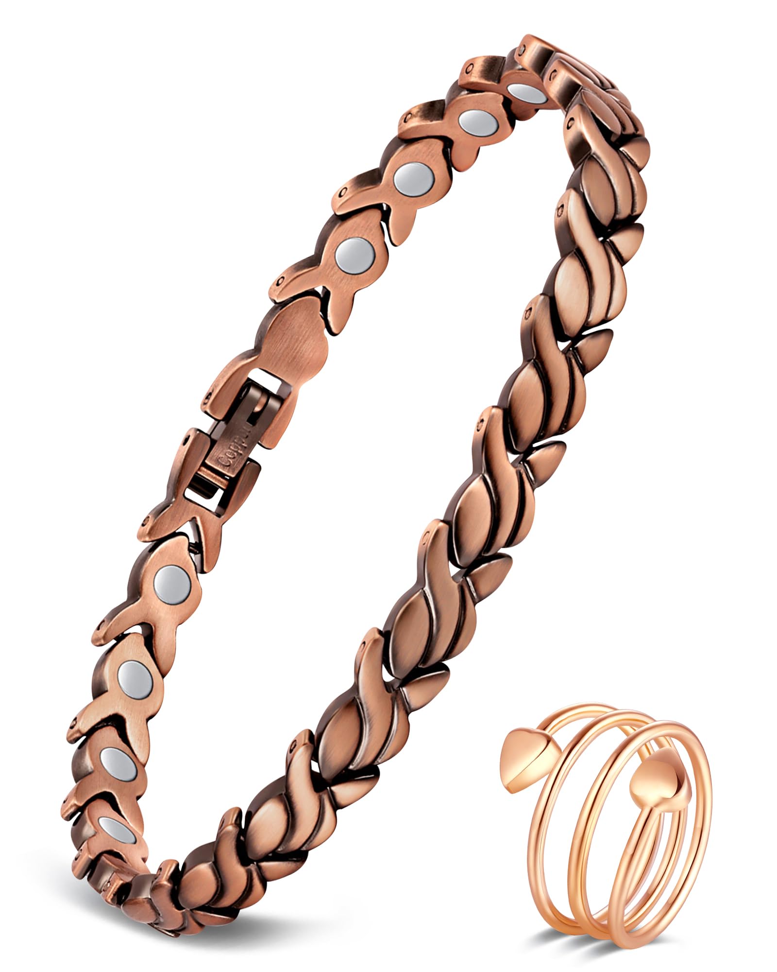 Feraco pulsera cobre magnética con cierre seguro para uso diario