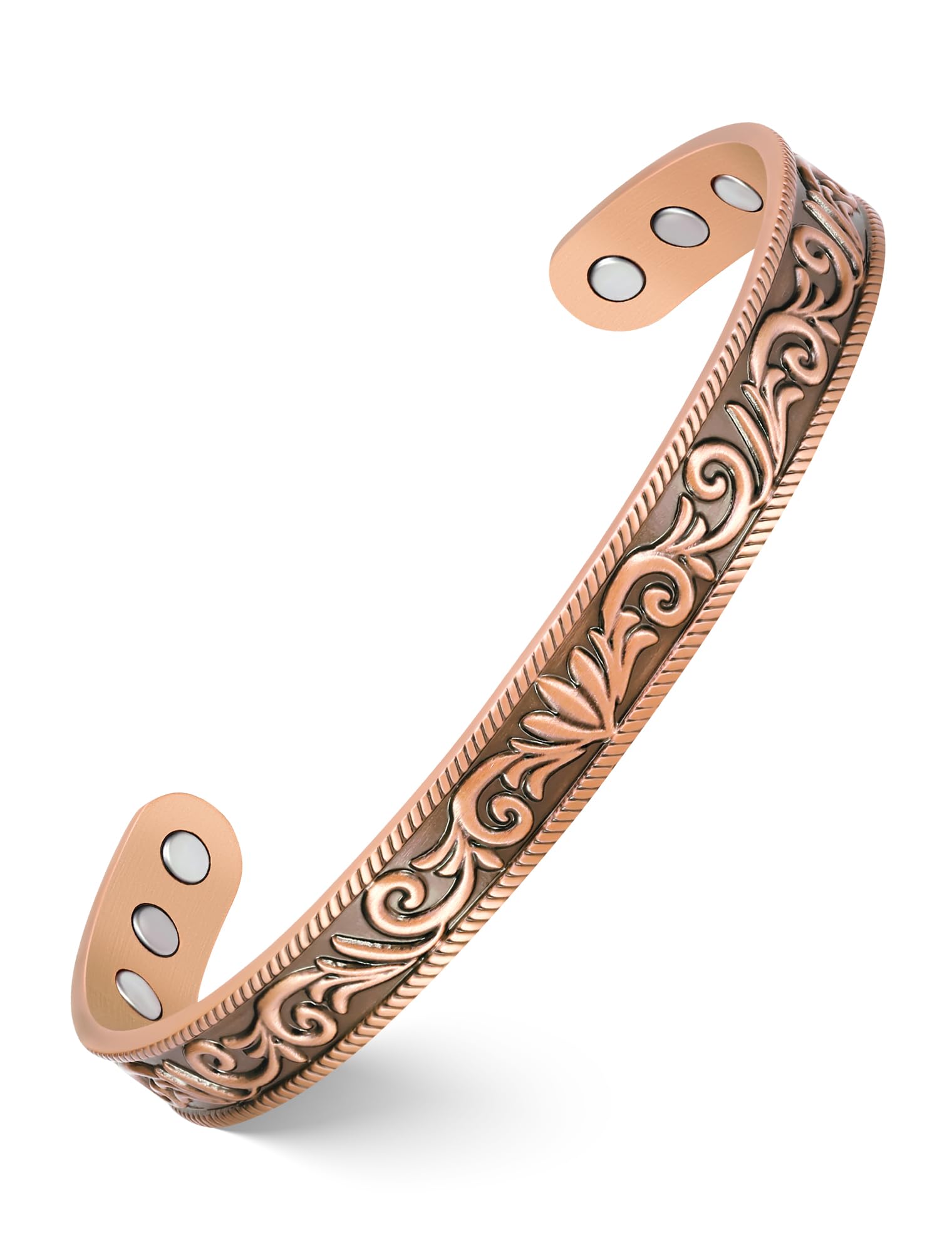 Pulsera magnética de cobre Feraco para mujer con diseño inspirado en la naturaleza.