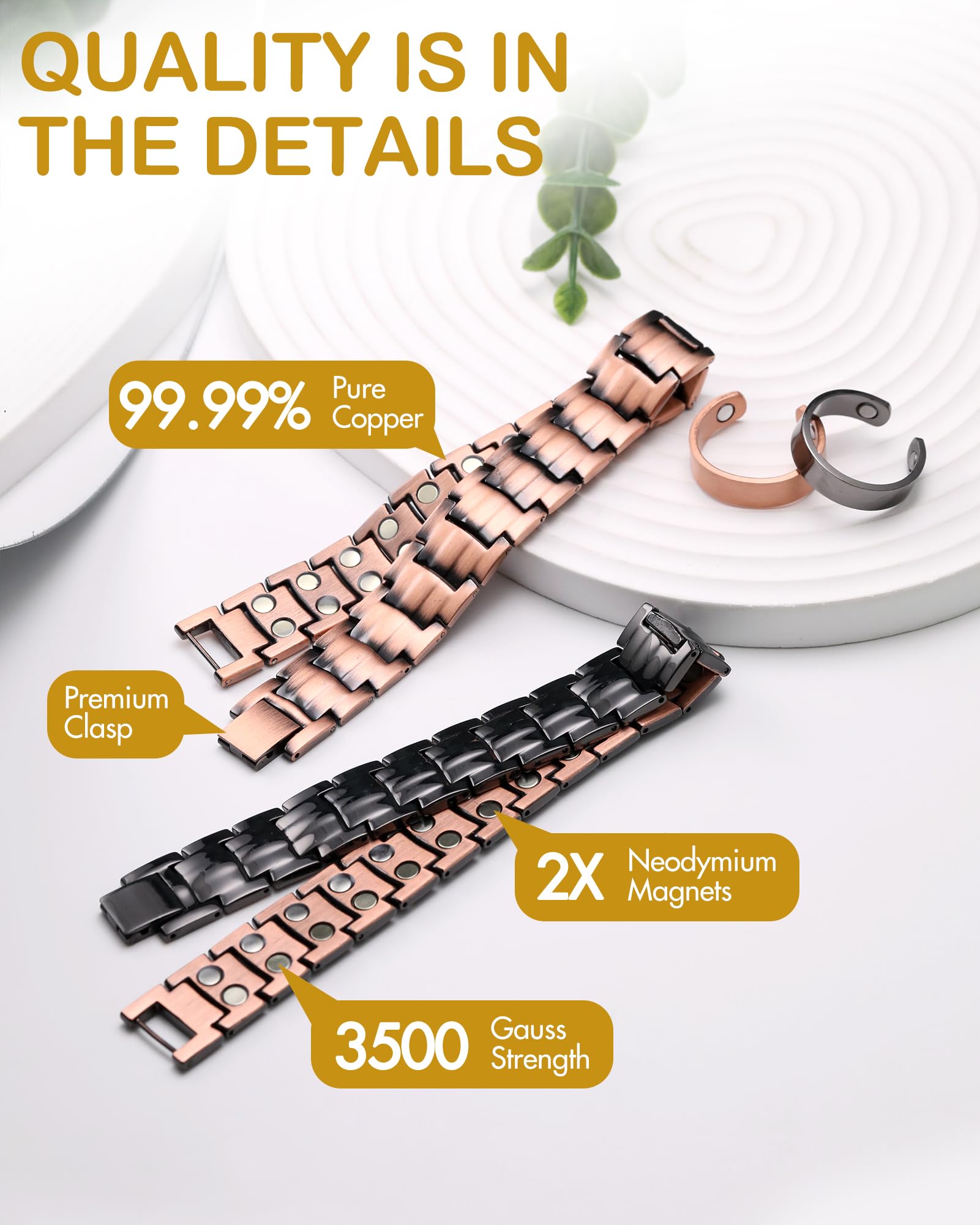Pulsera cobre negra Feraco, diseño elegante y versátil para cualquier atuendo.