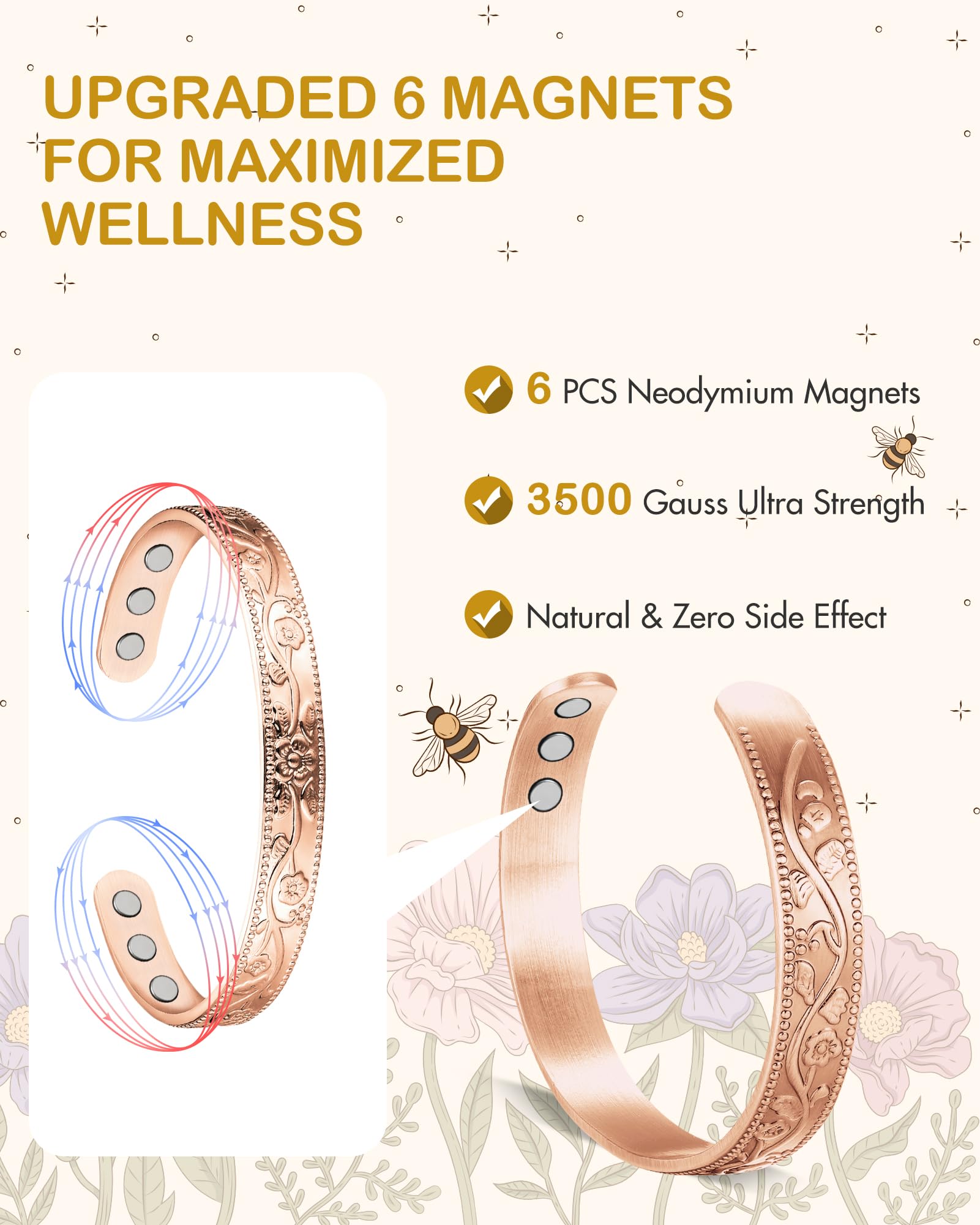 Pulsera Feraco de cobre rosado, ideal como regalo elegante y duradero.
