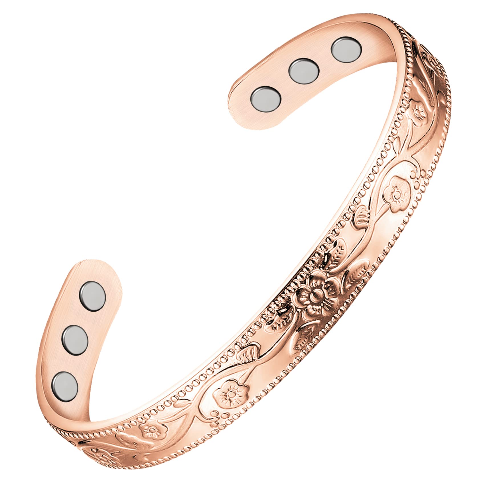 Pulsera Feraco de cobre oro rosado con motivo floral vintage para look elegante.