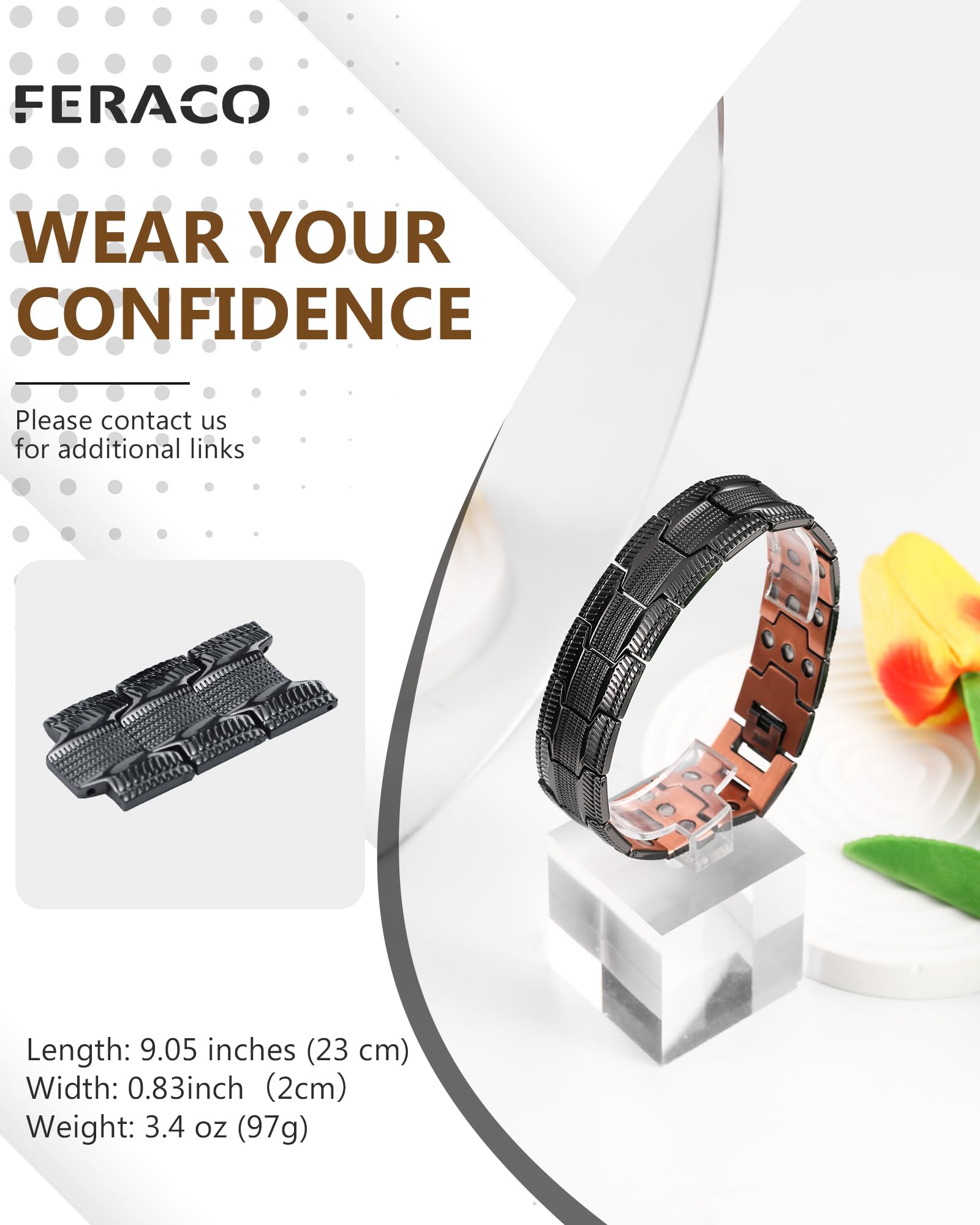 Feraco pulsera cobre, peso sólido de 121 g para sensación de calidad.