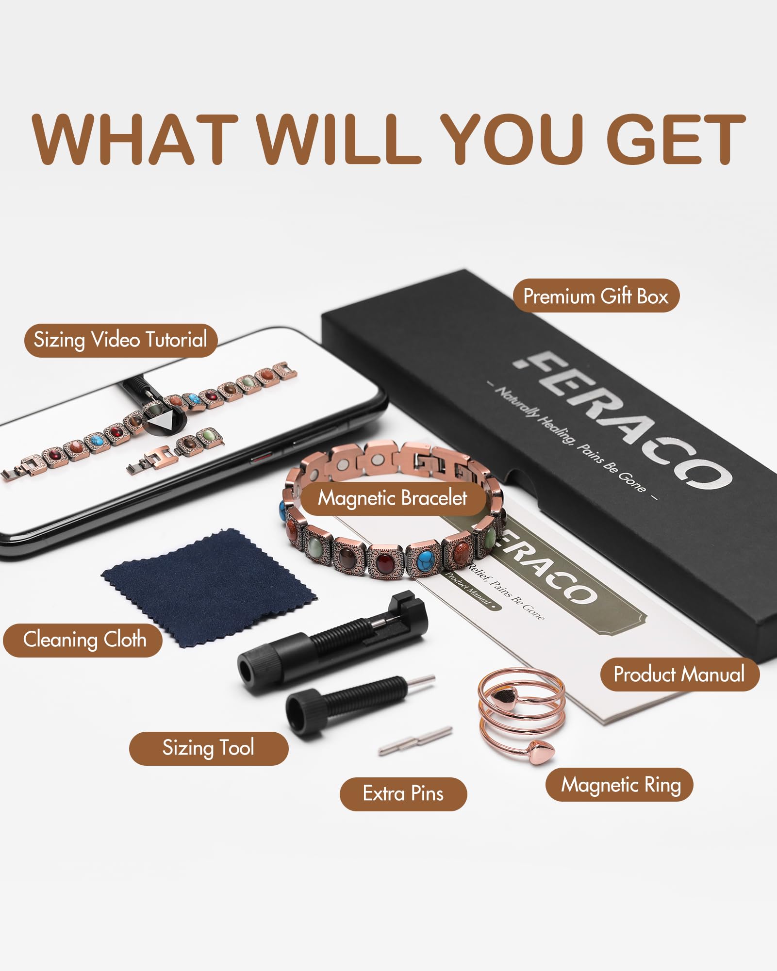 Feraco pulsera en caja regalo elegante con herramienta de ajuste