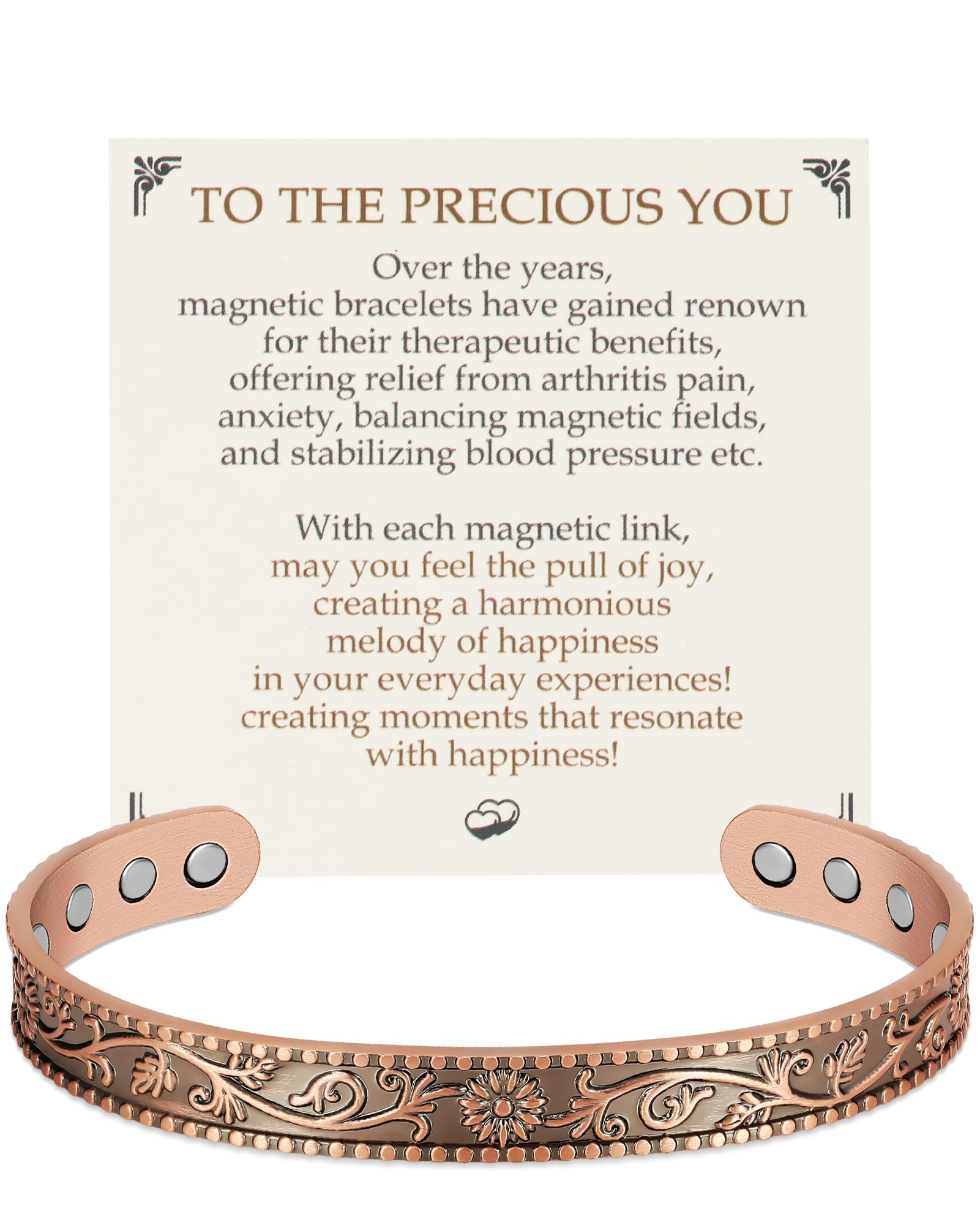 Pulsera Feraco de cobre puro con Daisy, diseño elegante para uso diario.