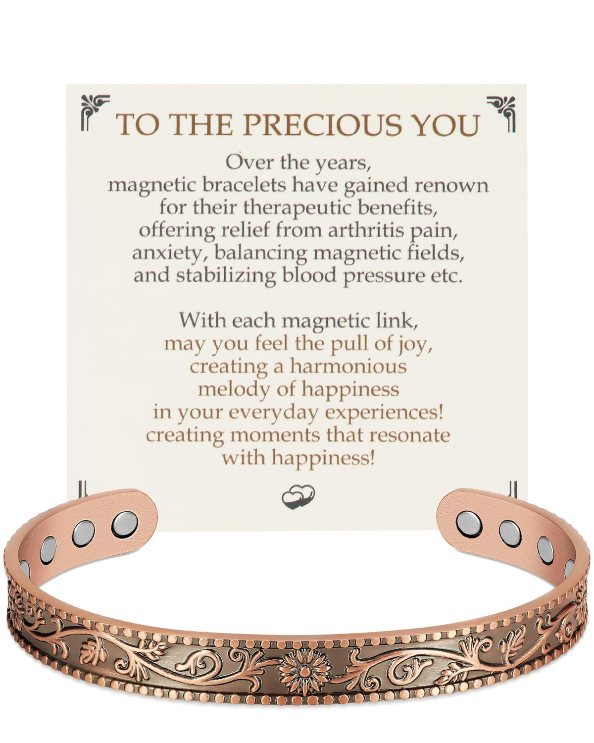Pulsera Feraco de cobre puro con Daisy, diseño elegante para uso diario.