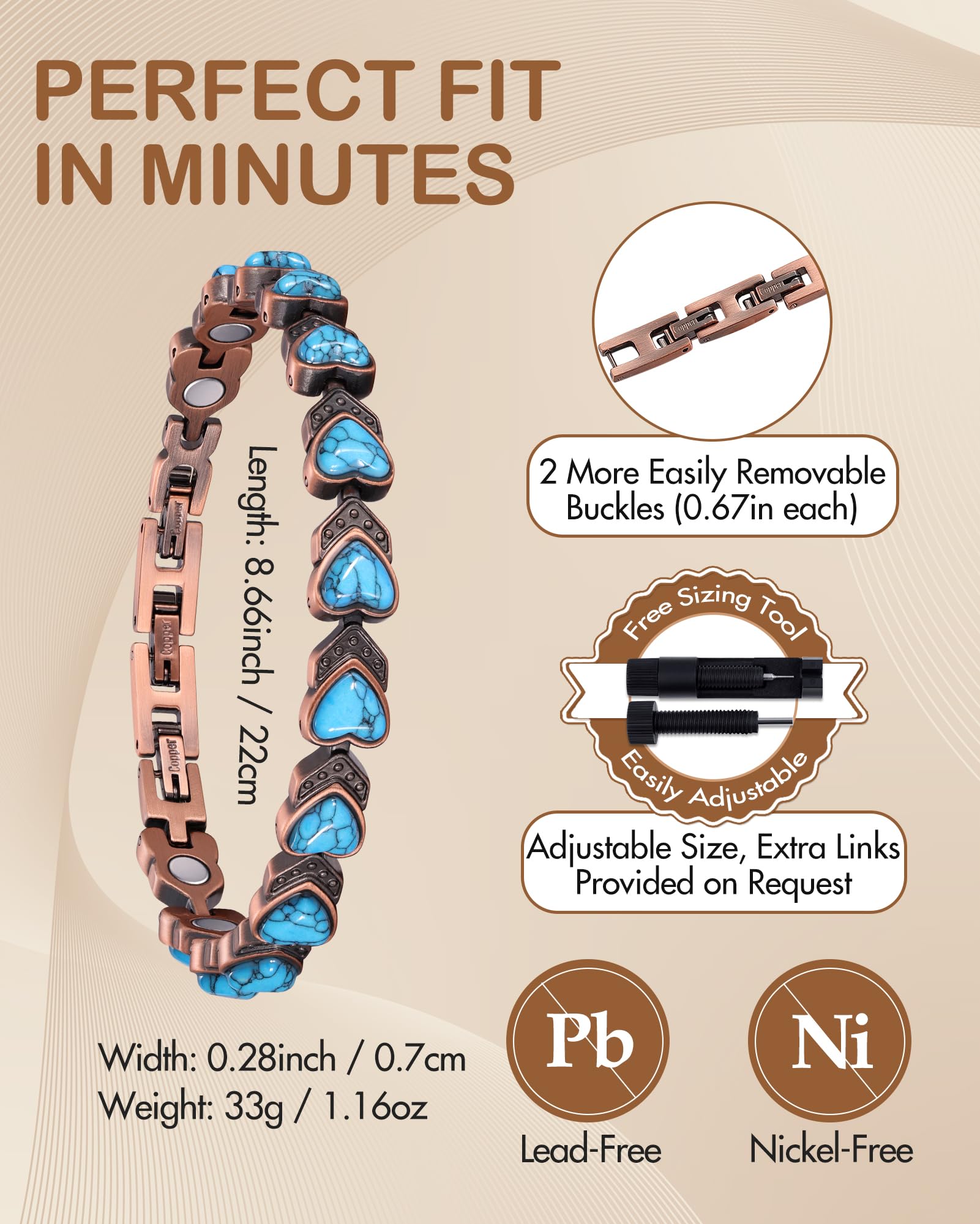 Feraco pulsera cobre regalo elegante en caja, ideal para regalo.