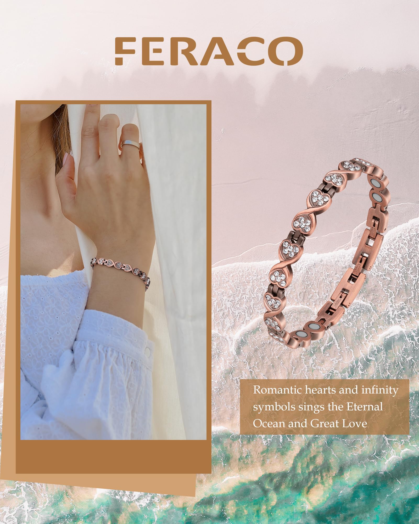 Feraco pulsera símbolo infinito con zirconia, estilo romántico.