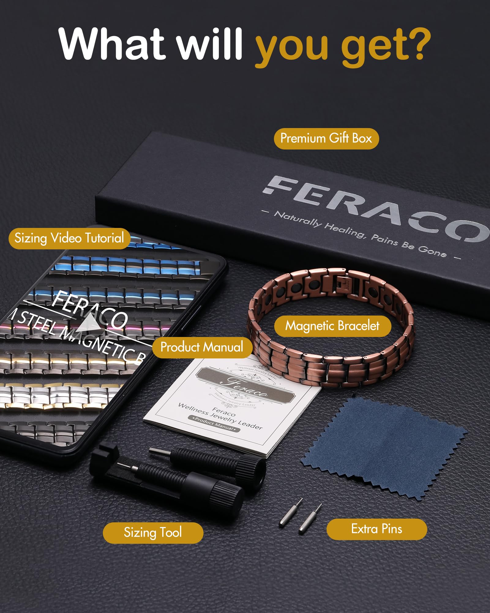 Talla 22 cm de la pulsera de cobre Feraco con opción de ajuste.