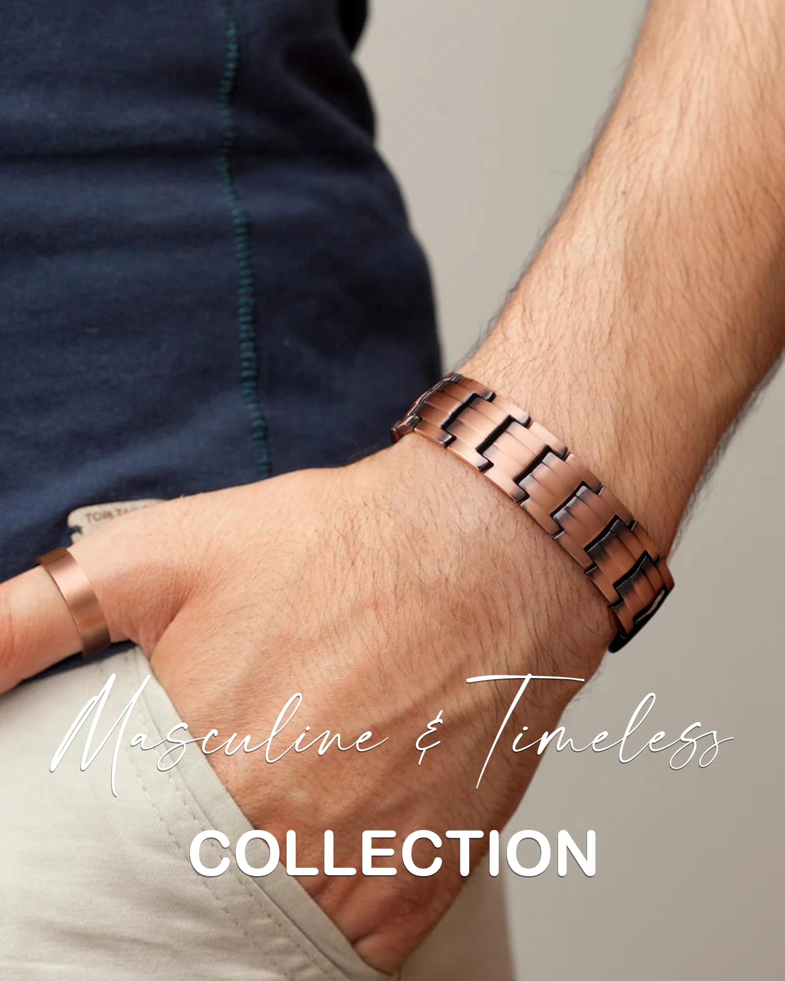 Pulsera Feraco de cobre talla 22 cm, ajuste seguro y cómodo.