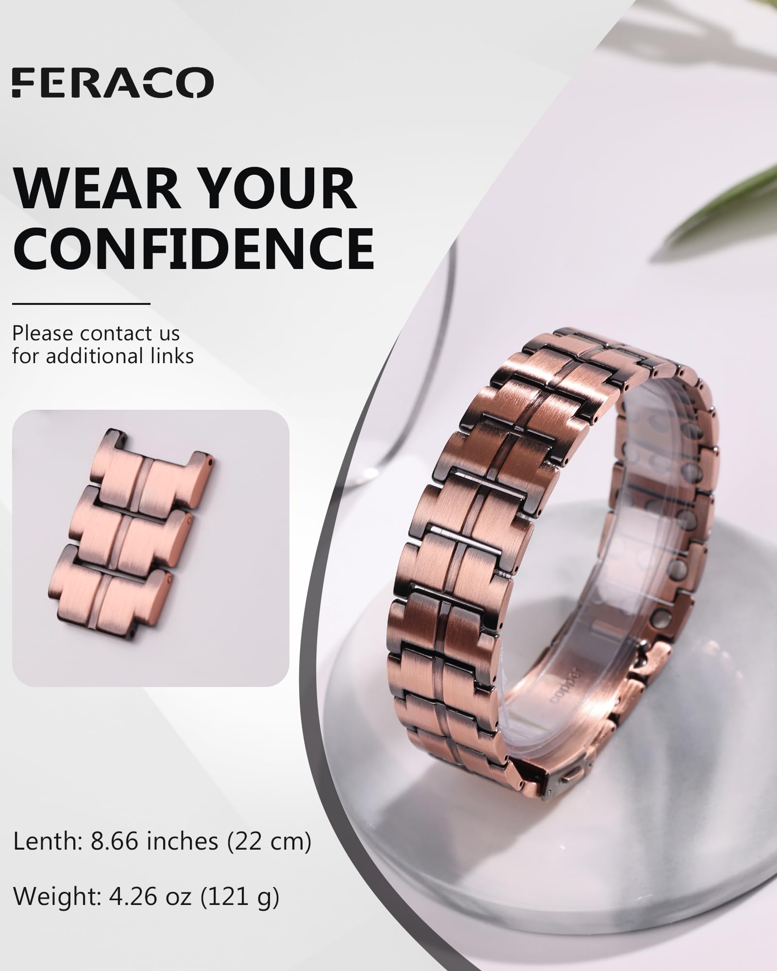 Pulsera Feraco de cobre con talla ajustable para ajuste cómodo