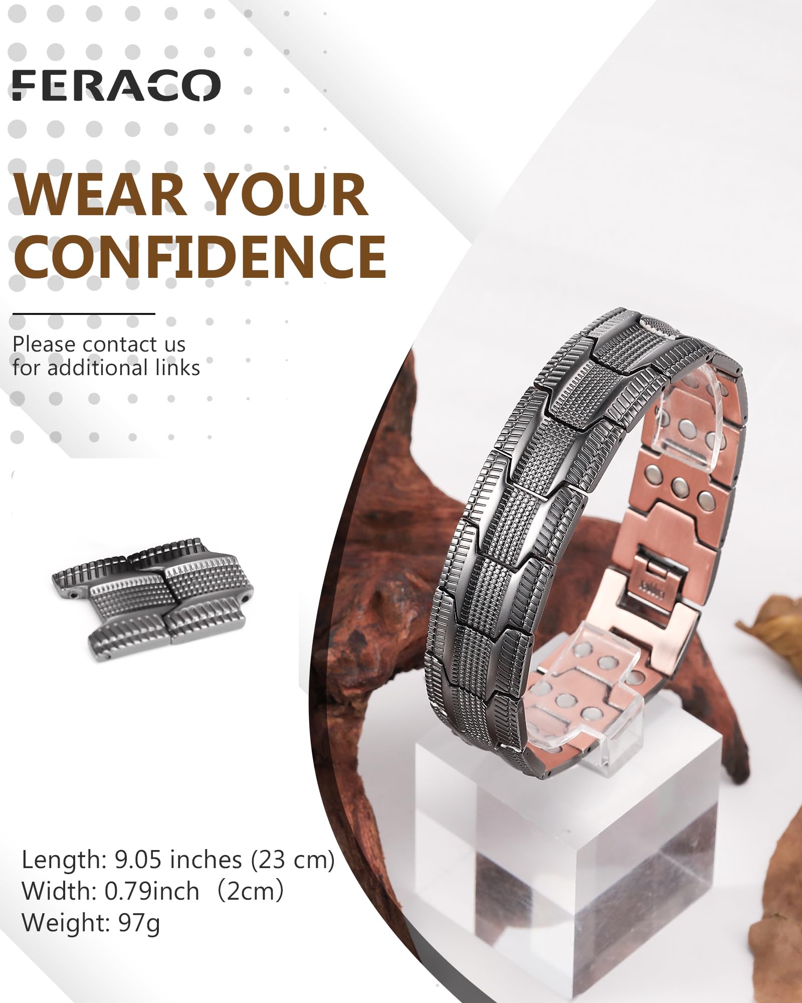 Feraco pulsera cobre para uso diario, complemento masculino.