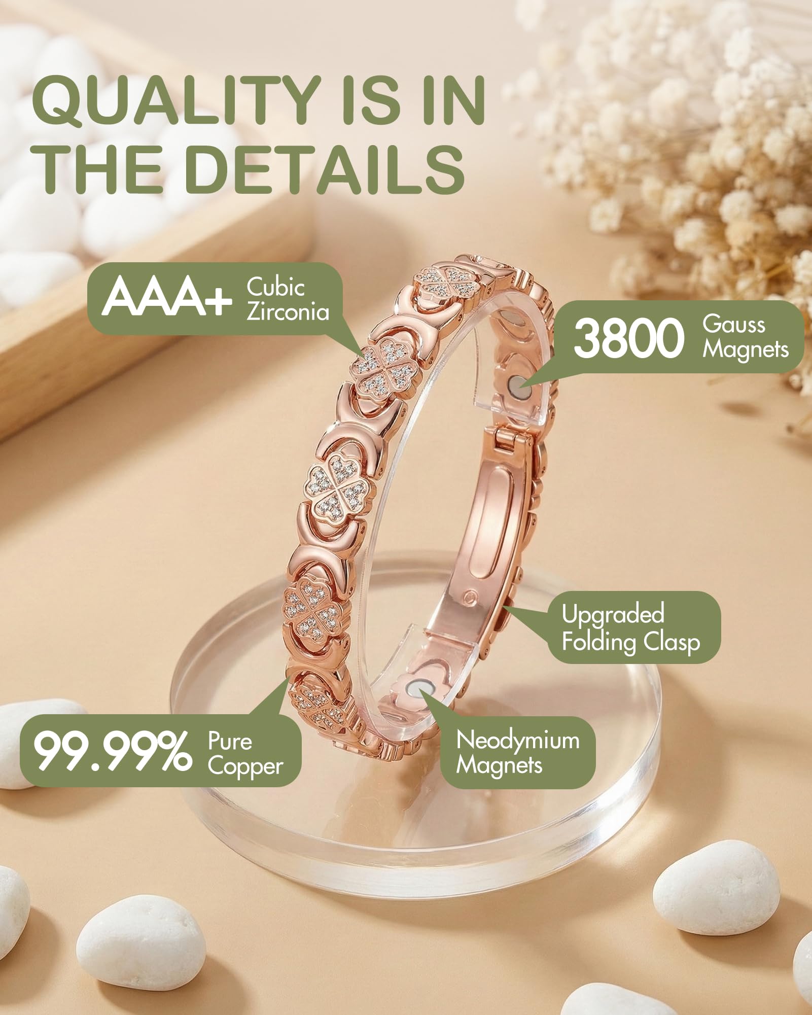 Feraco pulsera cobre zirconia brillante: destellos para ocasiones especiales