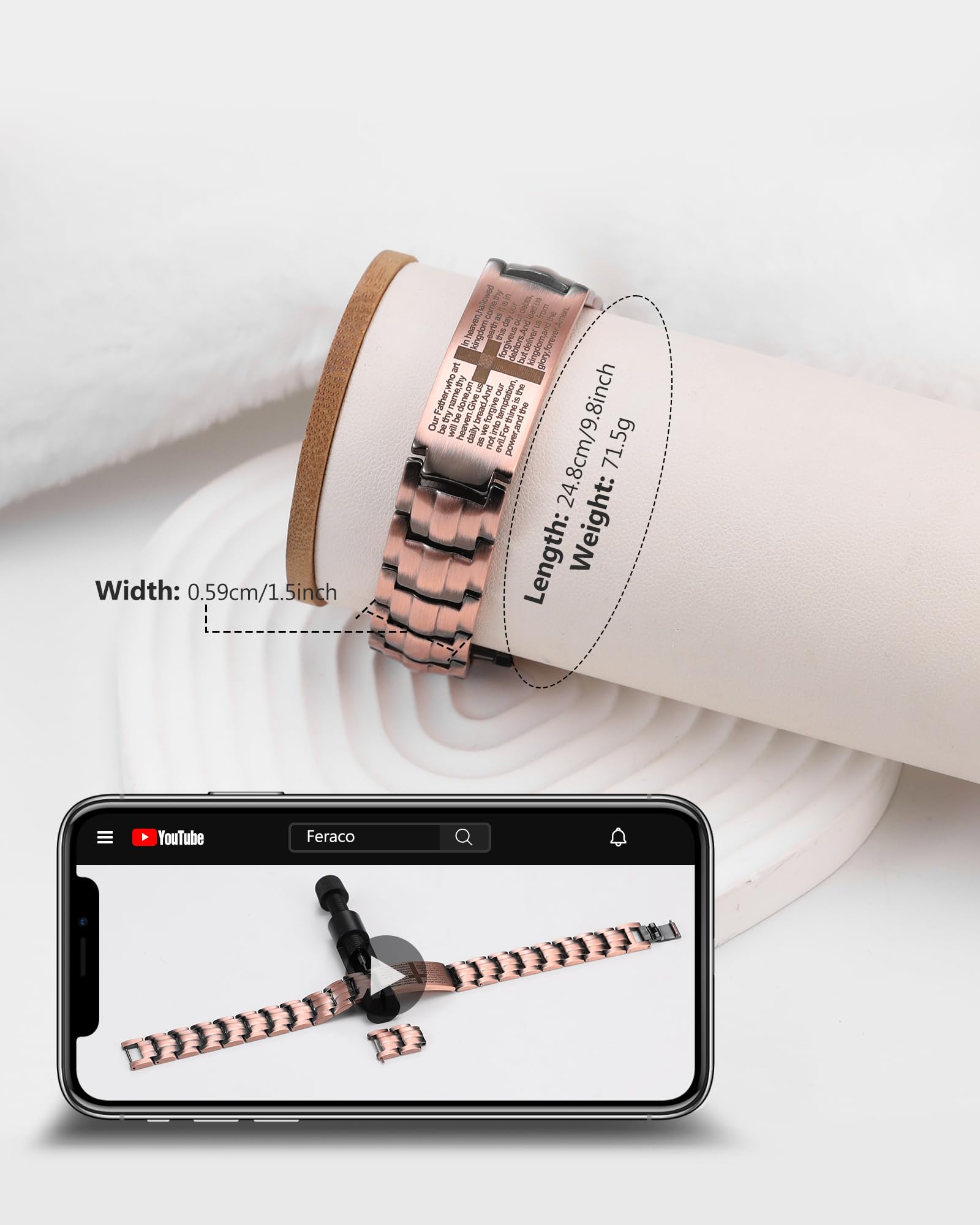 Pulsera Feraco cruz cobre, ajuste de tamaño sencillo para un fitting perfecto.
