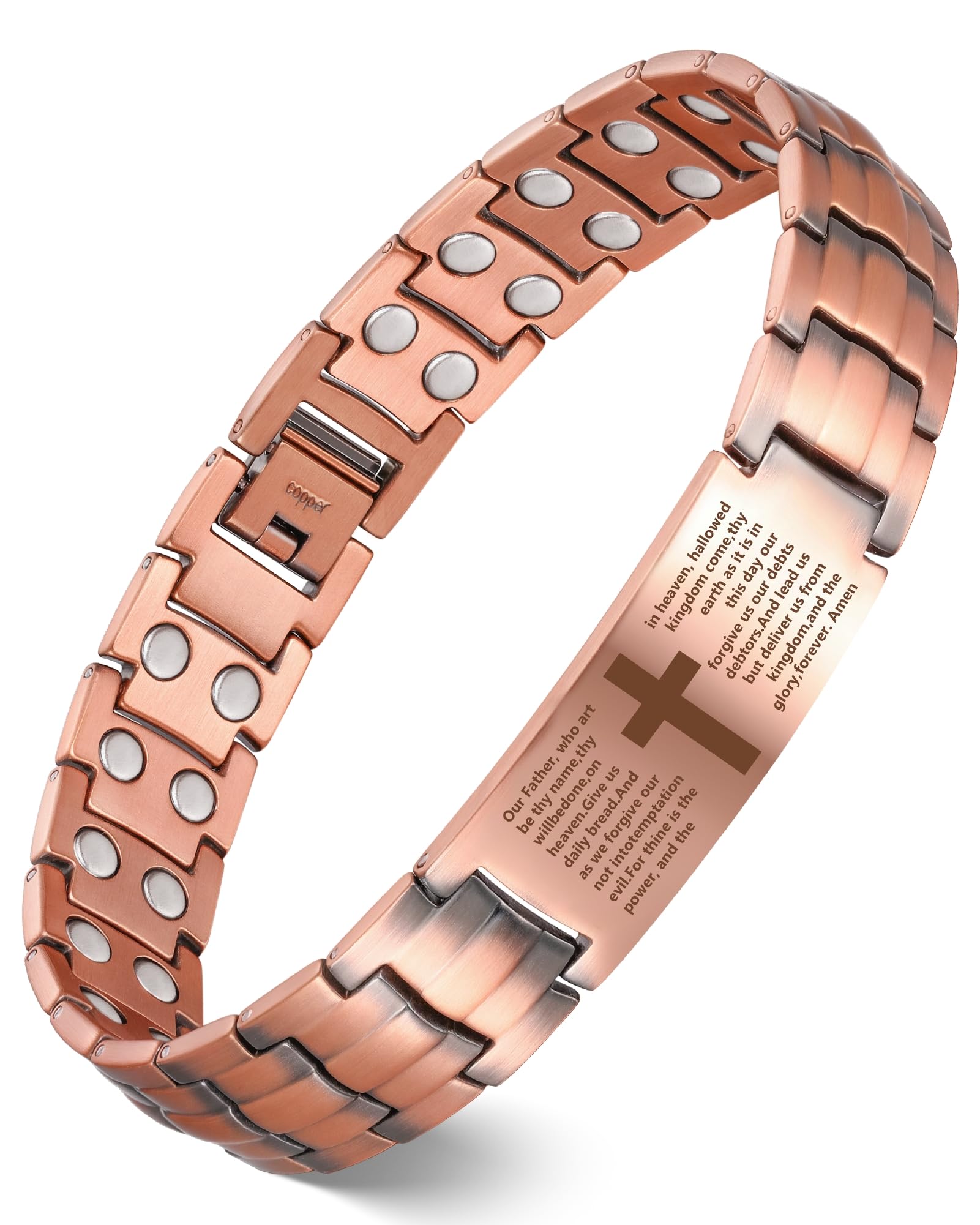 Pulsera Feraco de cobre con cruz para hombre, diseño cómodo para uso diario.