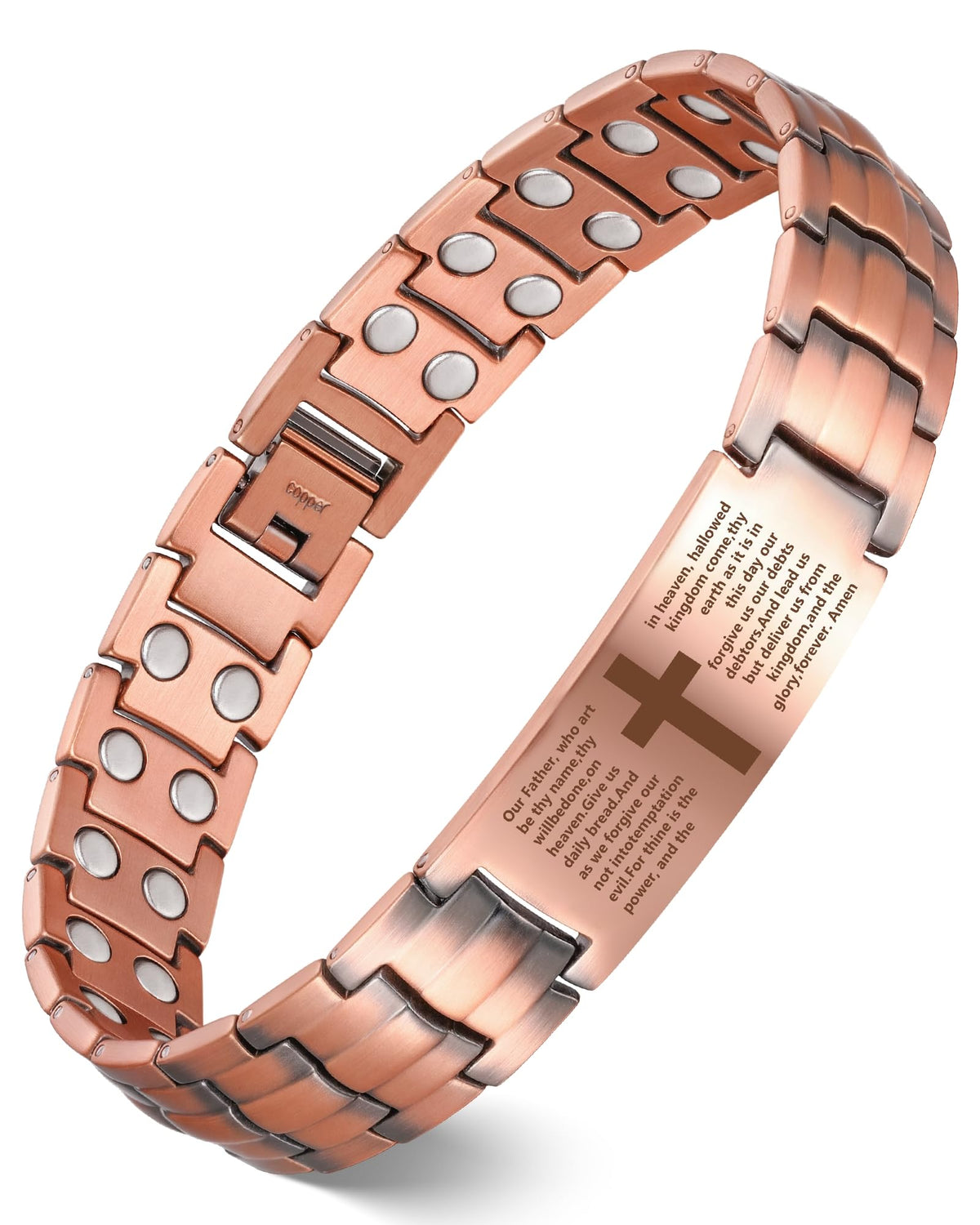 Pulsera Feraco de cobre con cruz para hombre, diseño cómodo para uso diario.