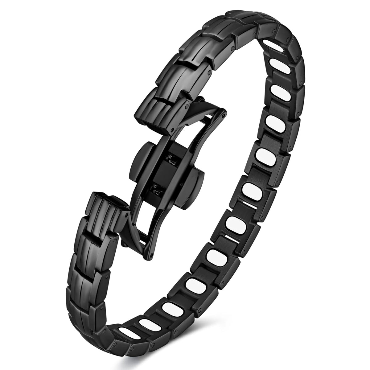 Pulsera magnética Feraco 5X en negro con cierre mariposa para uso diario elegante