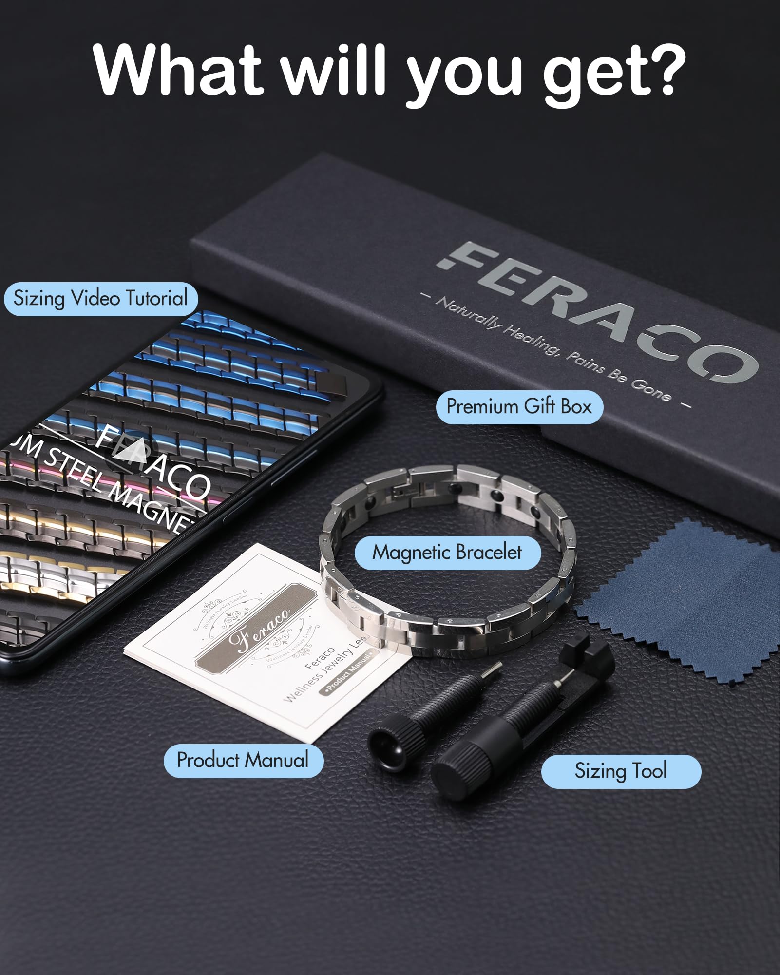 Pulsera Feraco con acabado negro, estilo moderno para oficina