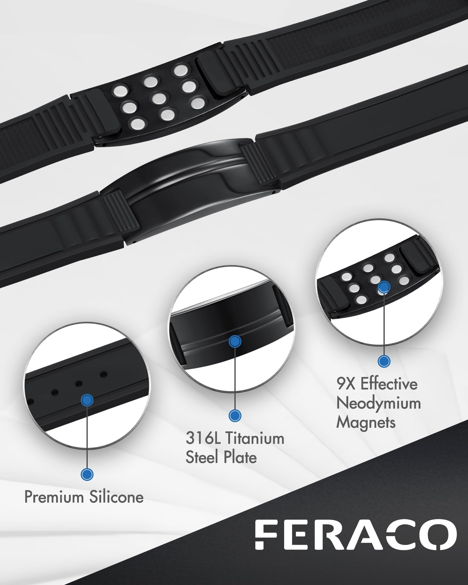 Pulsera magnética Feraco con ajuste para muñecas de 15.8 a 20.3 cm