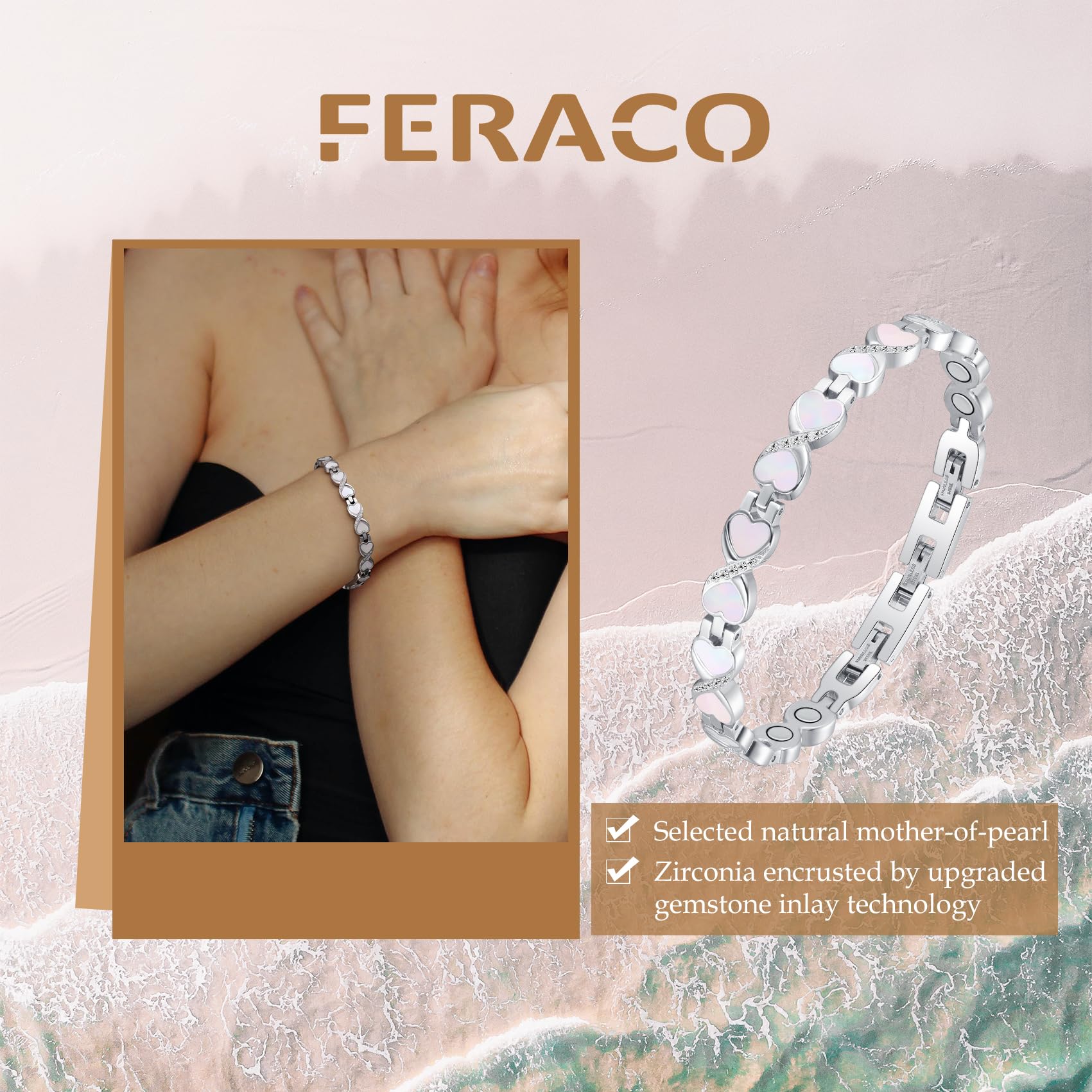 Feraco pulsera magnética ajustable con herramienta de talla incluida.