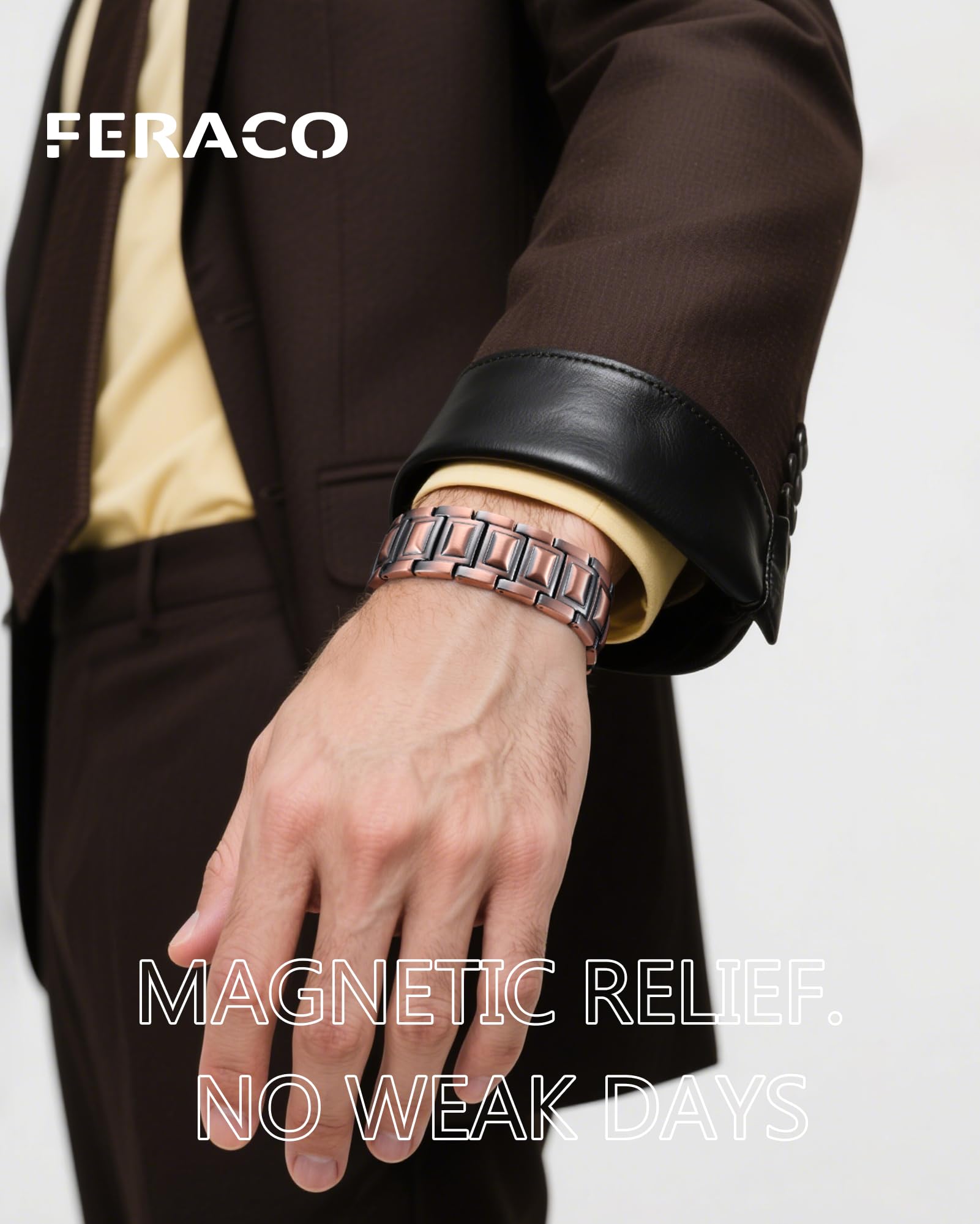 Diseño clásico de Feraco, pulsera magnética de cobre para un estilo contundente