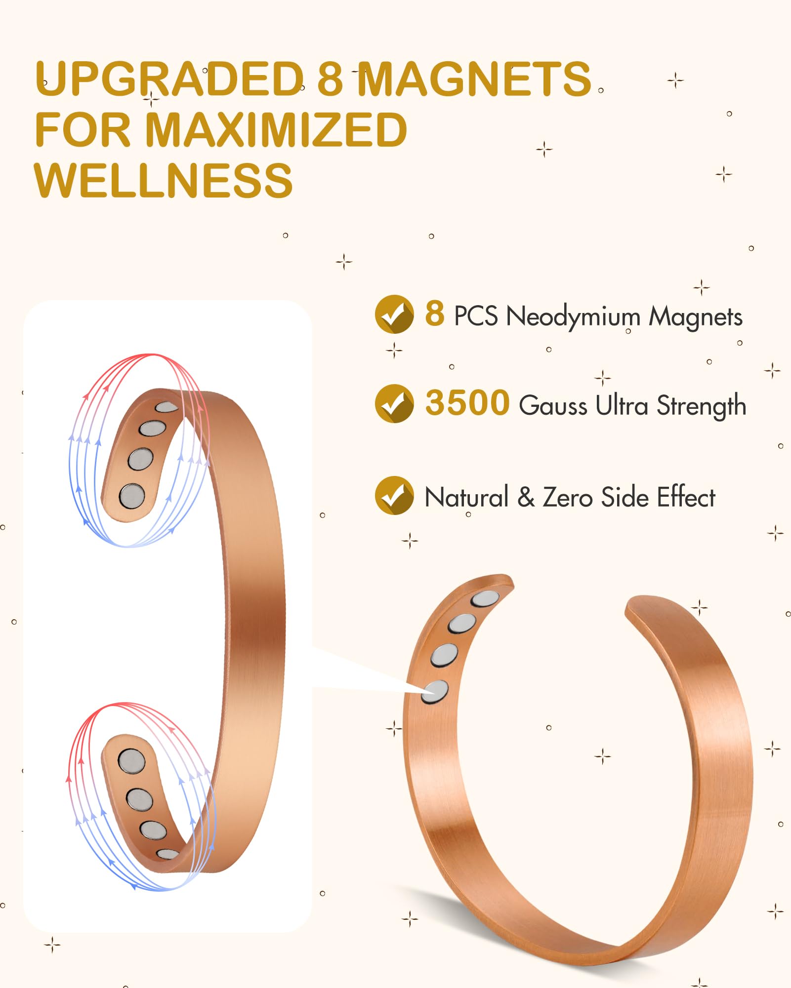 Feraco pulsera magnética protege contra oxidación, aspecto duradero.