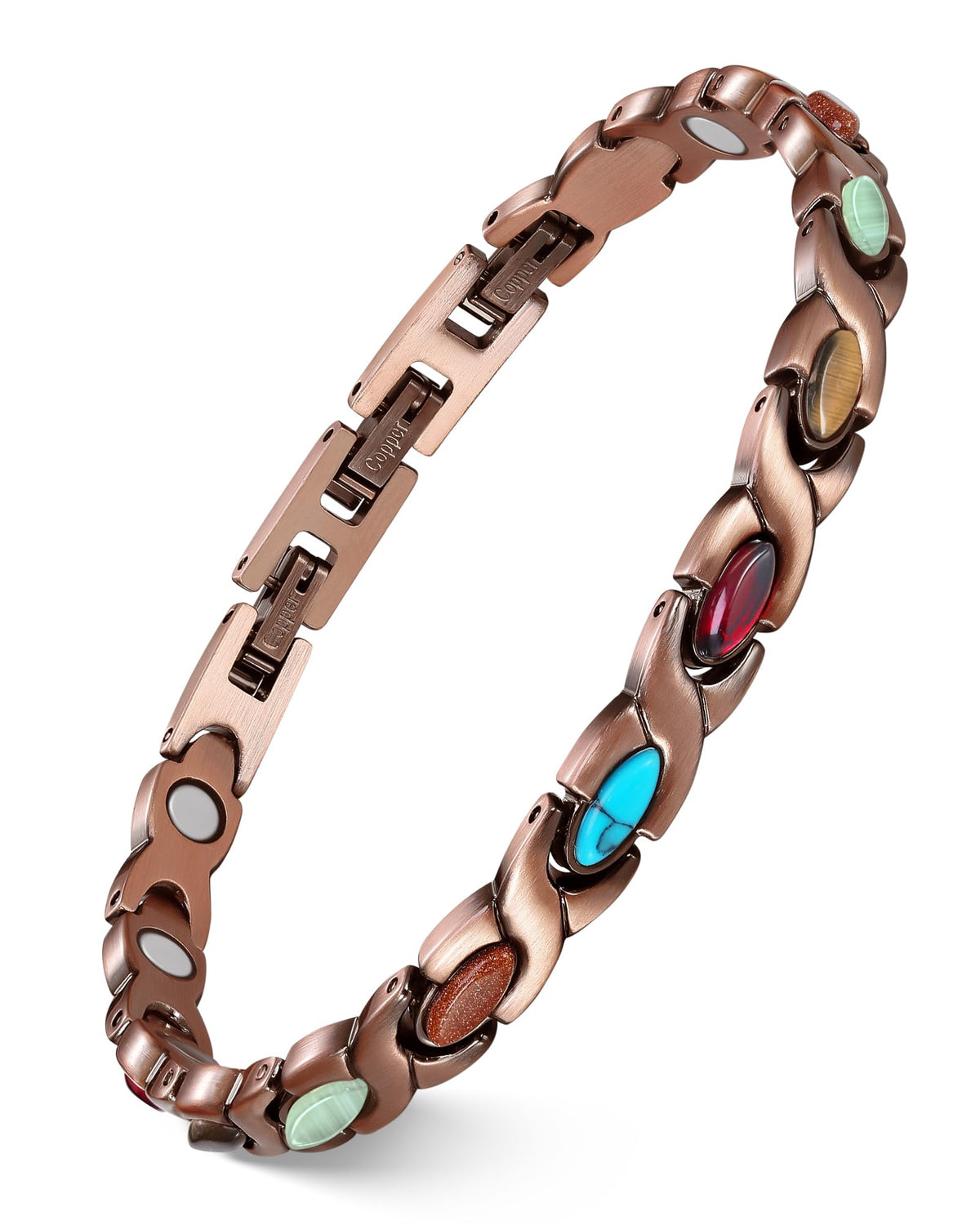 Feraco Pulsera Magnética de Cobre con Turquesa para uso diario y estilo