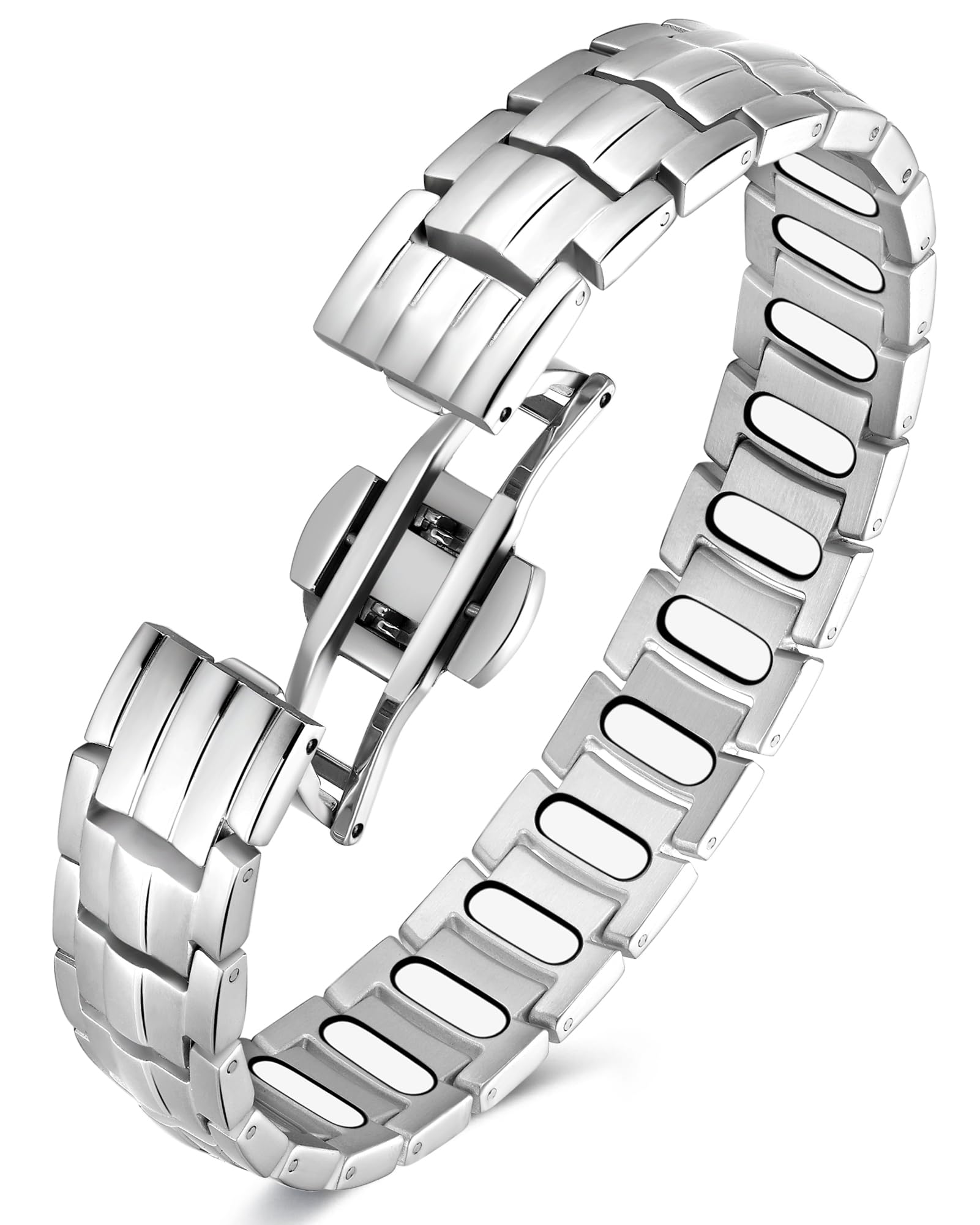 Pulsera magnética Feraco con cierre mariposa, diseño cómodo para uso diario.