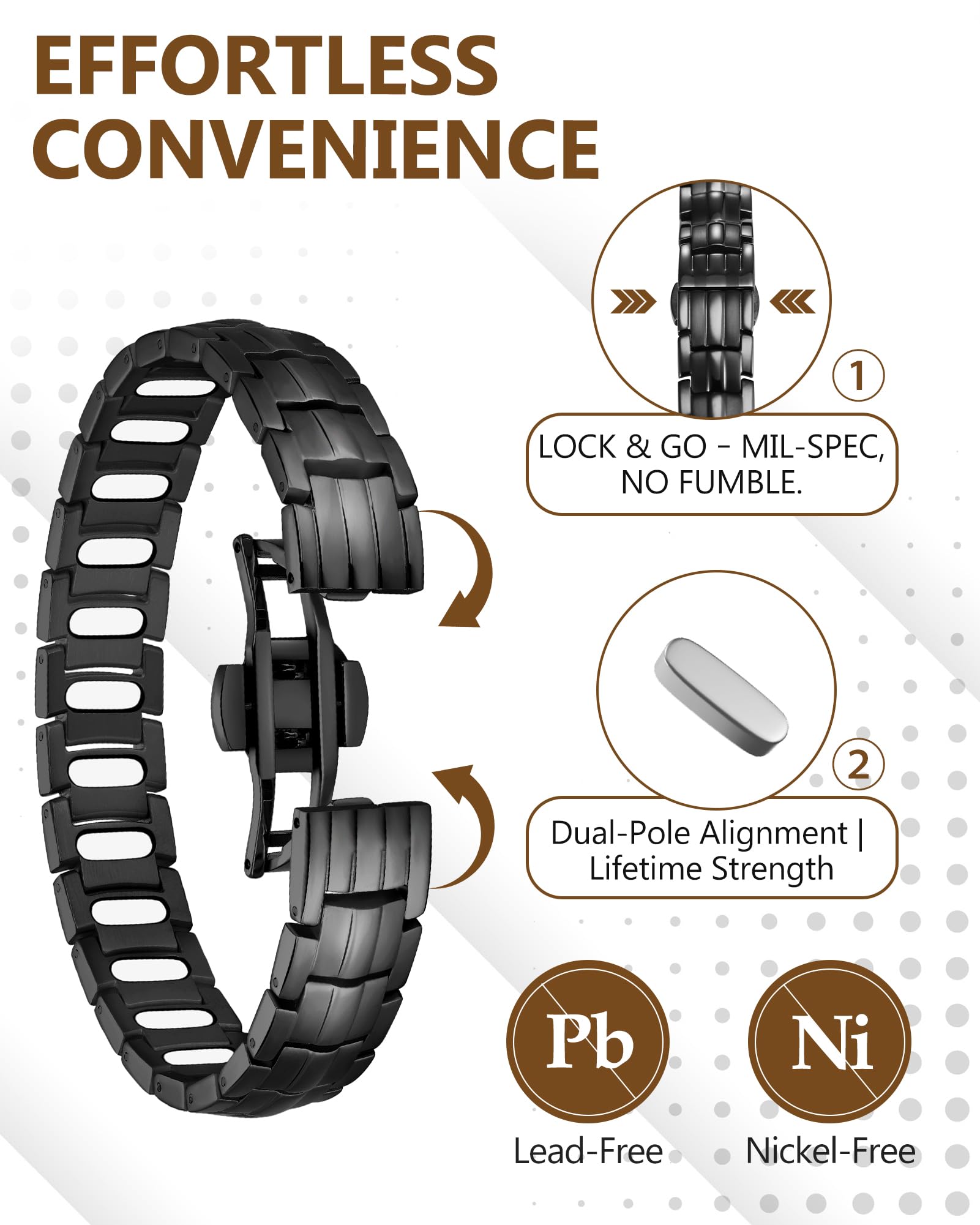 Feraco pulsera magnética, imanes de neodimio, beneficio para bienestar