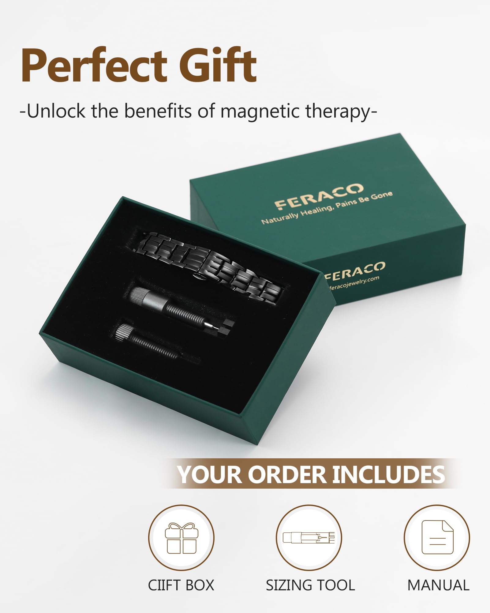 Feraco pulsera magnética para regalo, empaque elegante