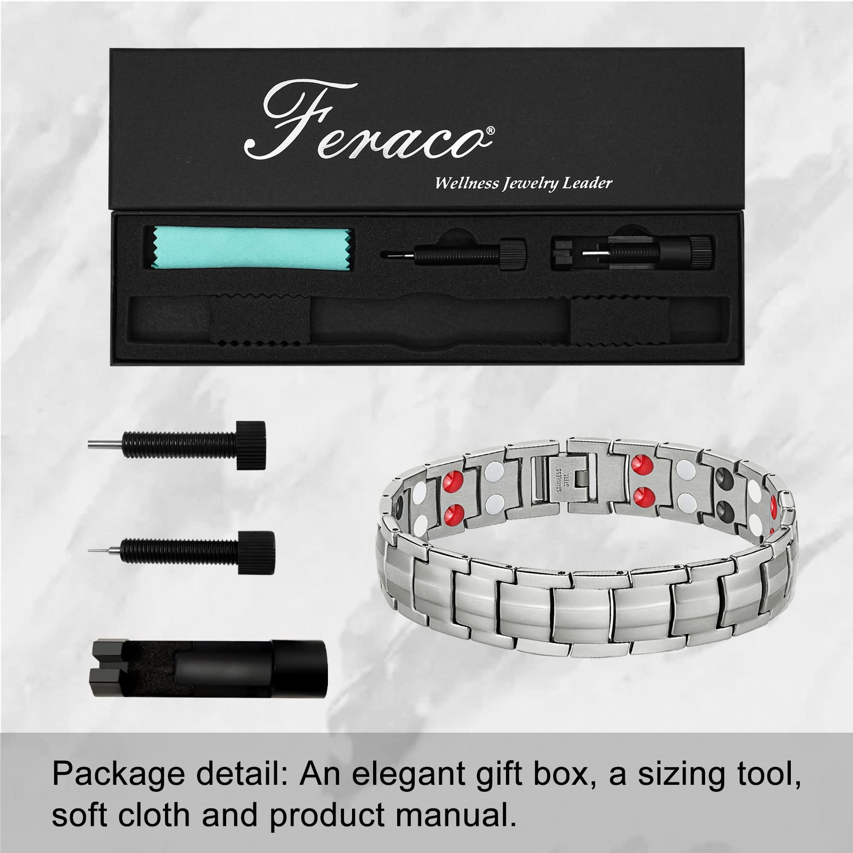 Presentación en caja regalo elegante, pulsera Magnética Feraco