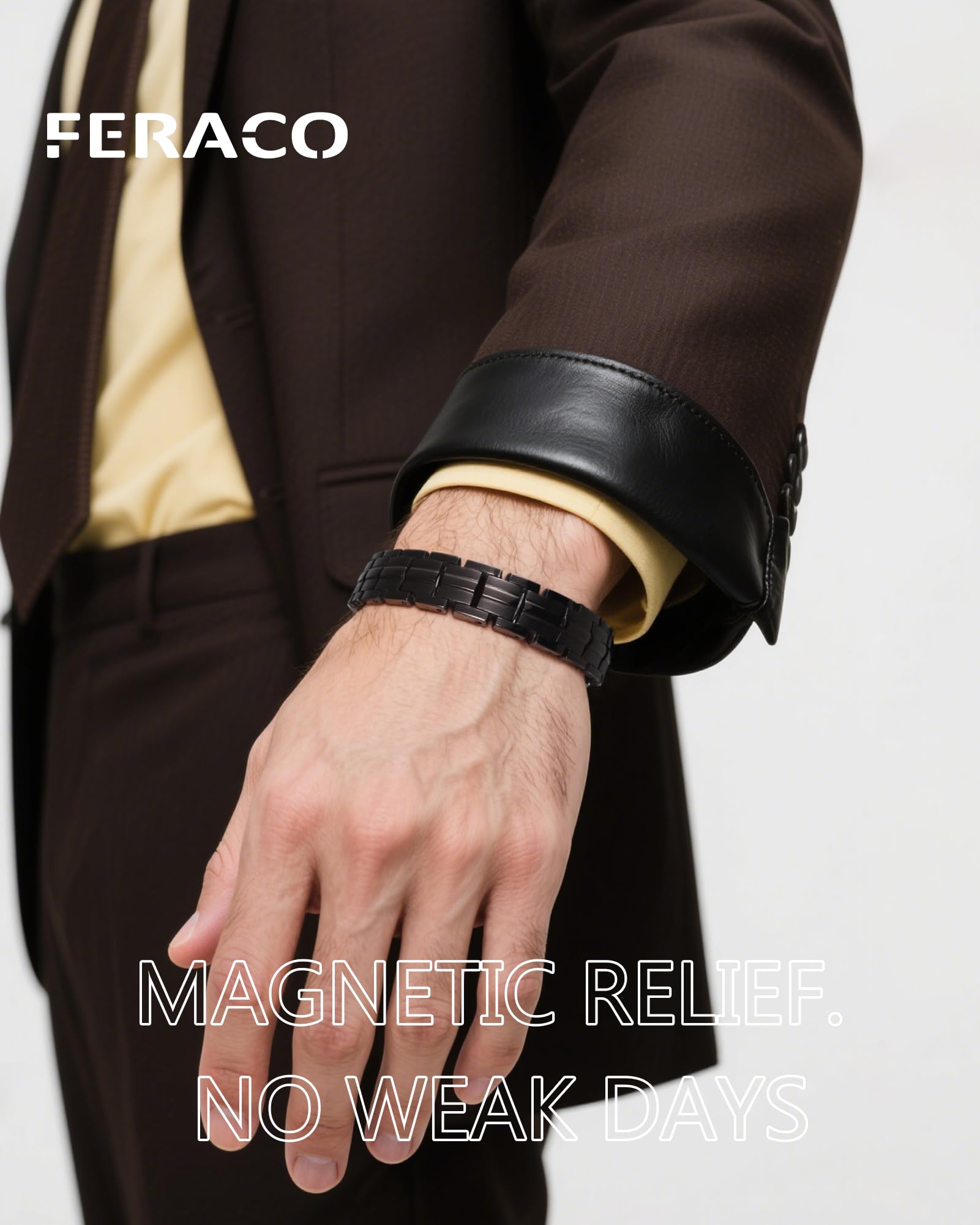 Feraco pulsera magnética, acabado de titanio, resistencia a arañazos
