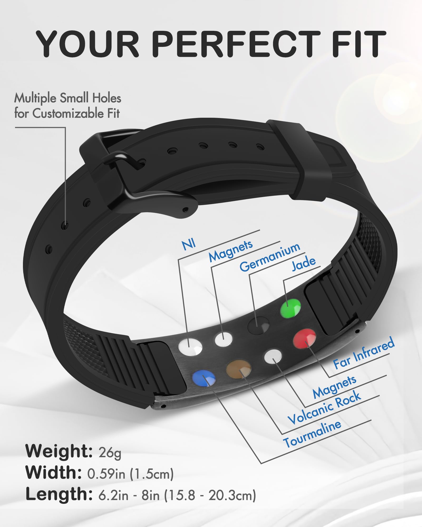 Pulsera Feraco de silicona impermeable, suave y hipoalergénica.