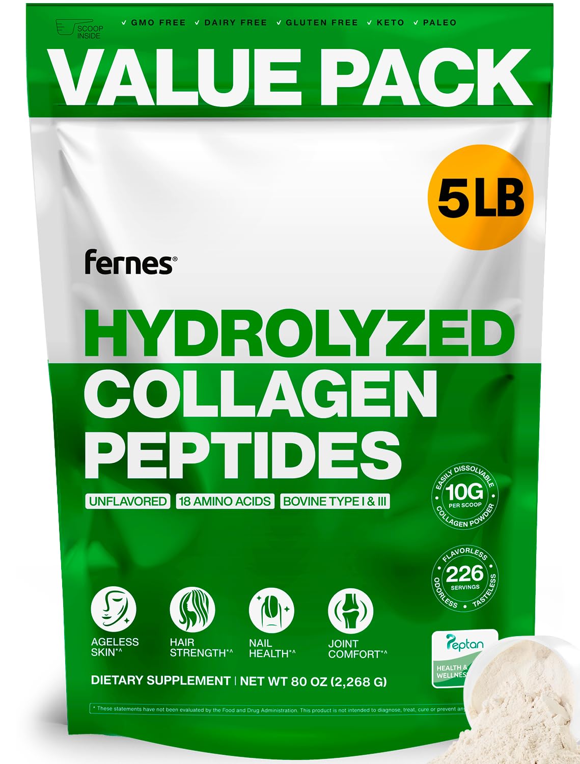 Fernes Collagen polvo envase: complemento práctico para piel, cabello y uñas