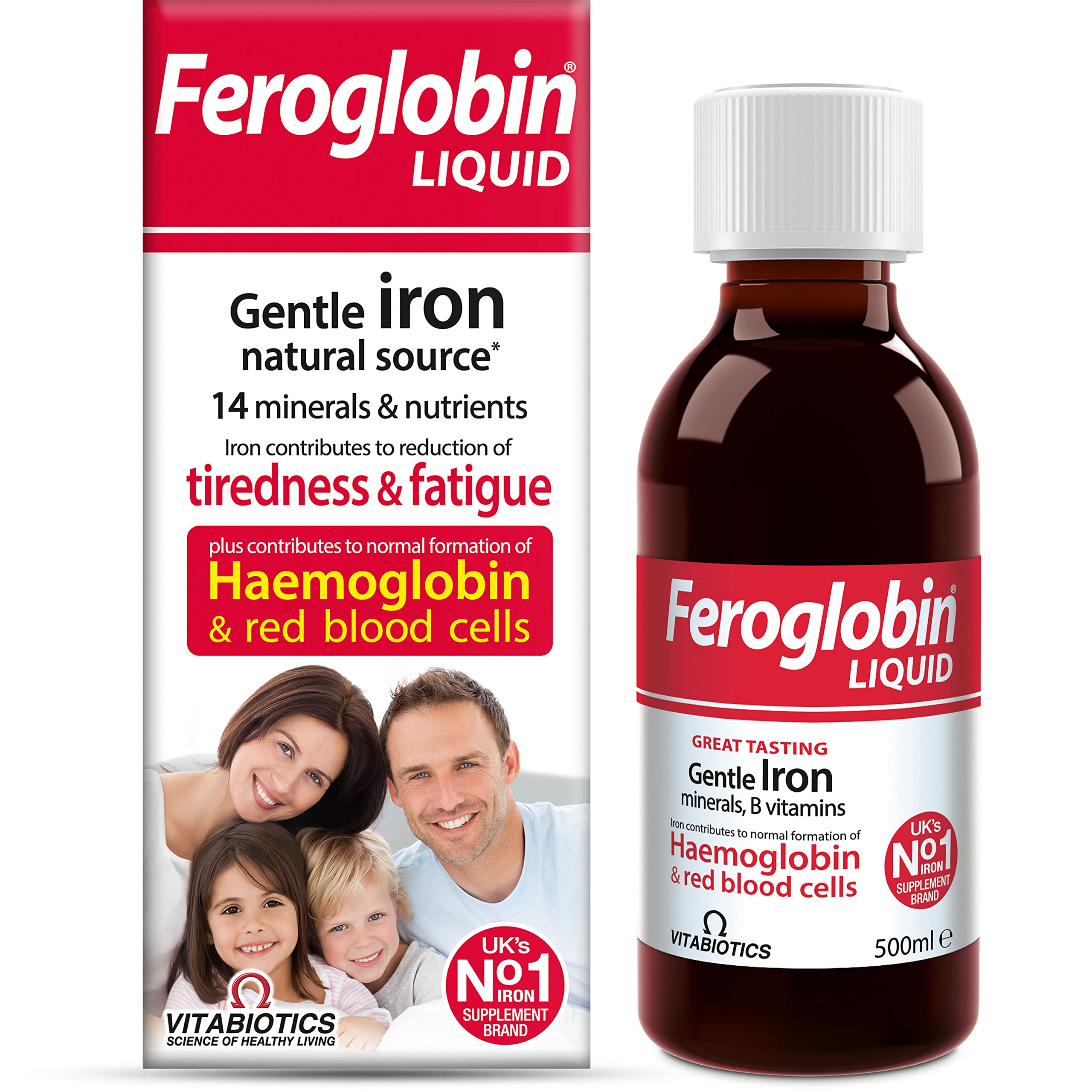 Feroglobin: botella de líquido orgánico 500 ml, fácil de tomar cada día.