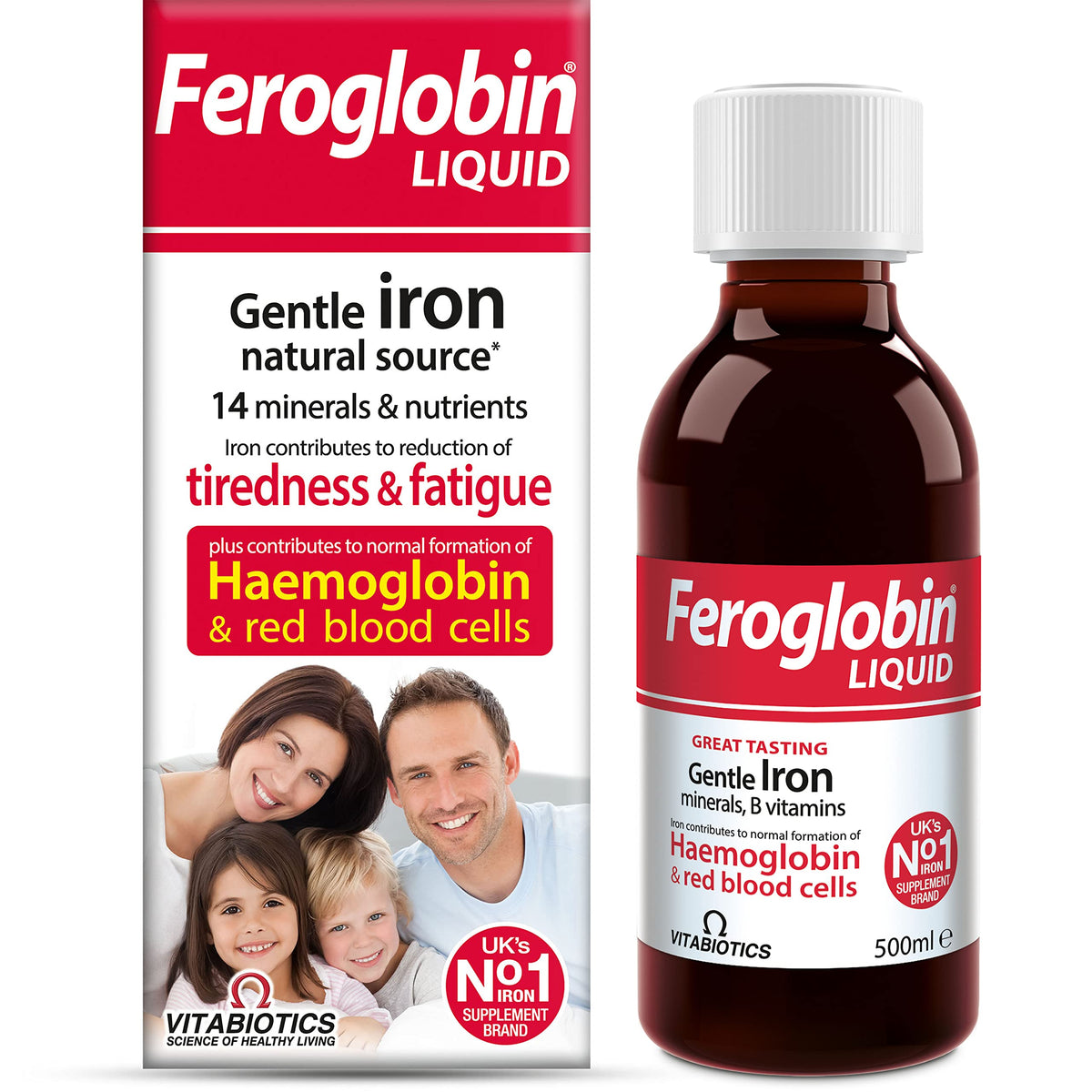 Feroglobin: botella de líquido orgánico 500 ml, fácil de tomar cada día.