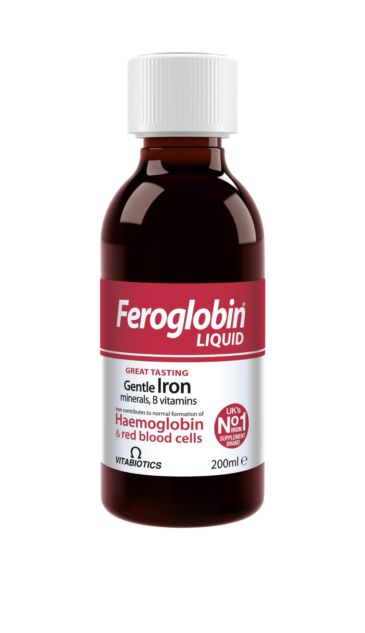 Feroglobin etiqueta-botella información clara de dosis e ingredientes