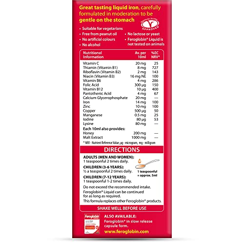 Feroglobin: etiqueta clara que destaca ingredientes naturales y valor nutricional.