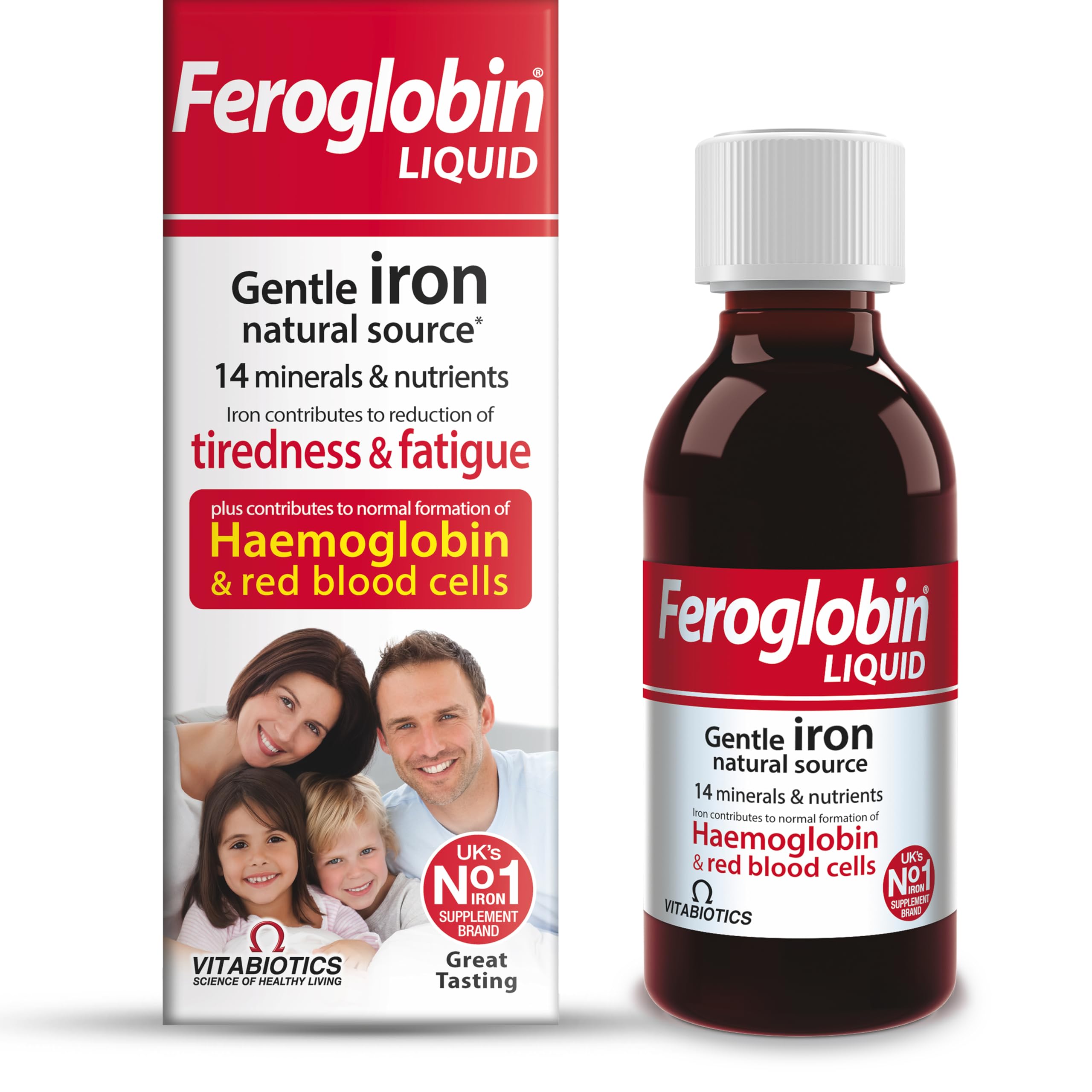 Feroglobin vertido de la botella para servir con sabor suave miel-naranja