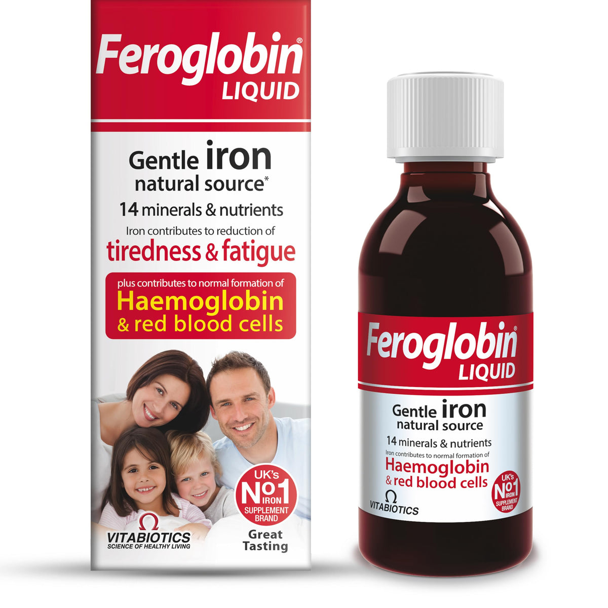 Feroglobin vertido de la botella para servir con sabor suave miel-naranja