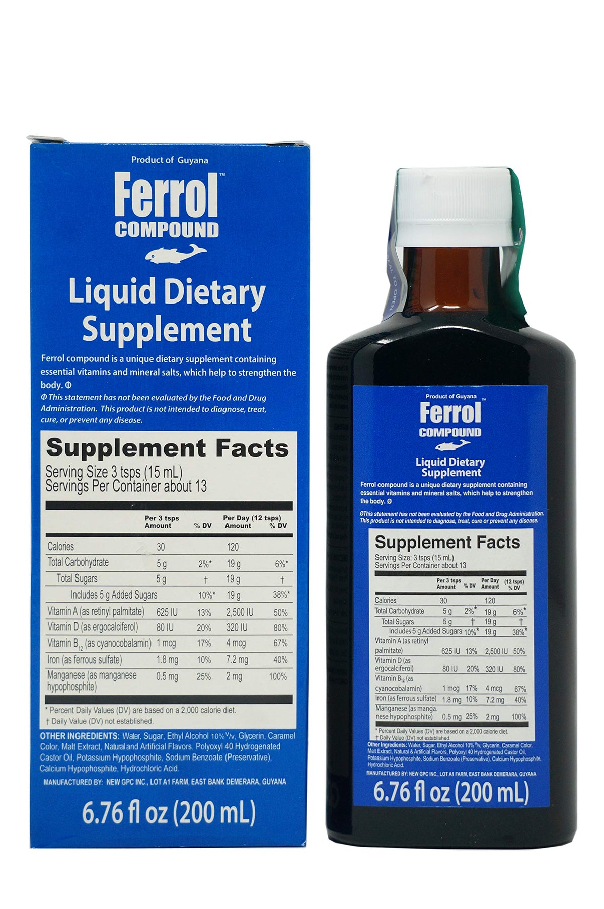 Ferrol: botella de suplemento de hierro y vitaminas para apoyar la energía diaria