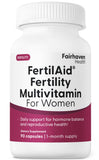 Fertilaid para mujeres: botella de cápsulas para apoyo al ciclo hormonal.
