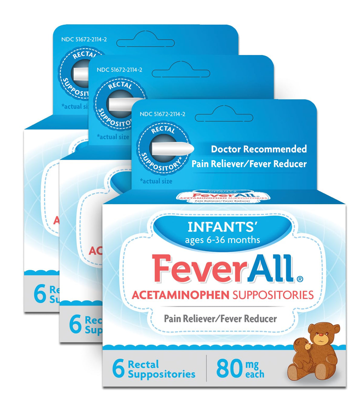 FeverAll supositorios infantiles para fiebre, administración rectal.