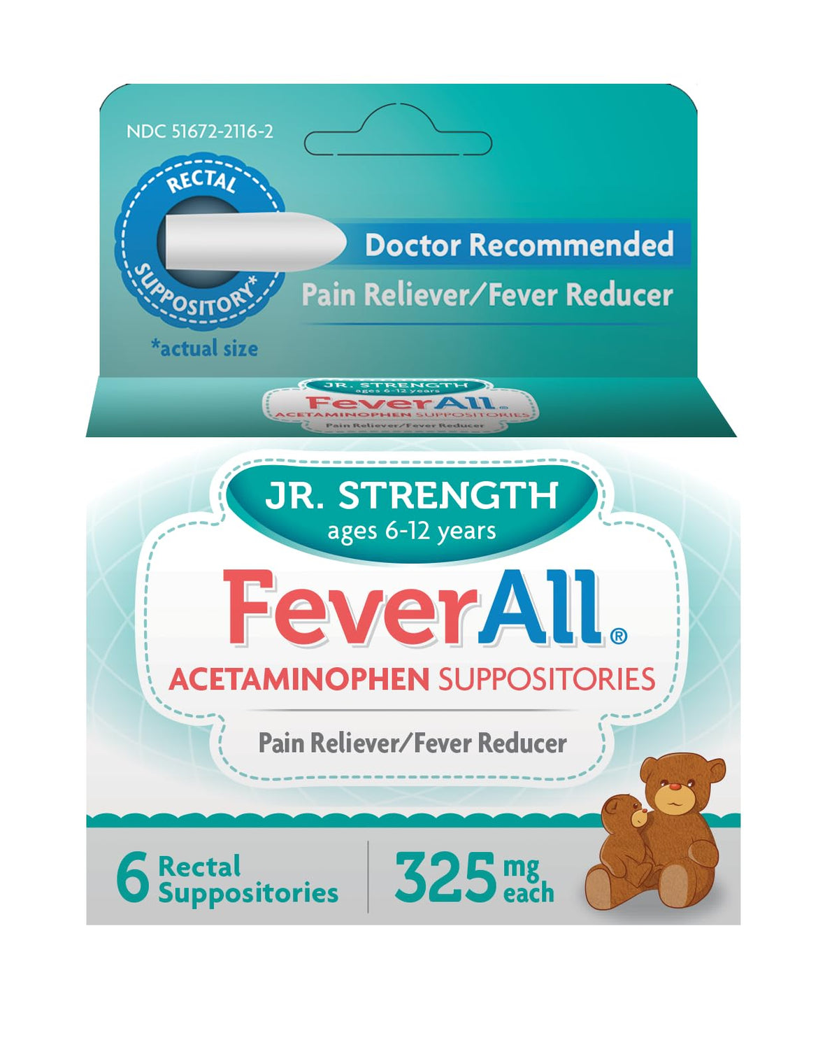 Feverall supositorios para niños 325 mg en empaque práctico para casa