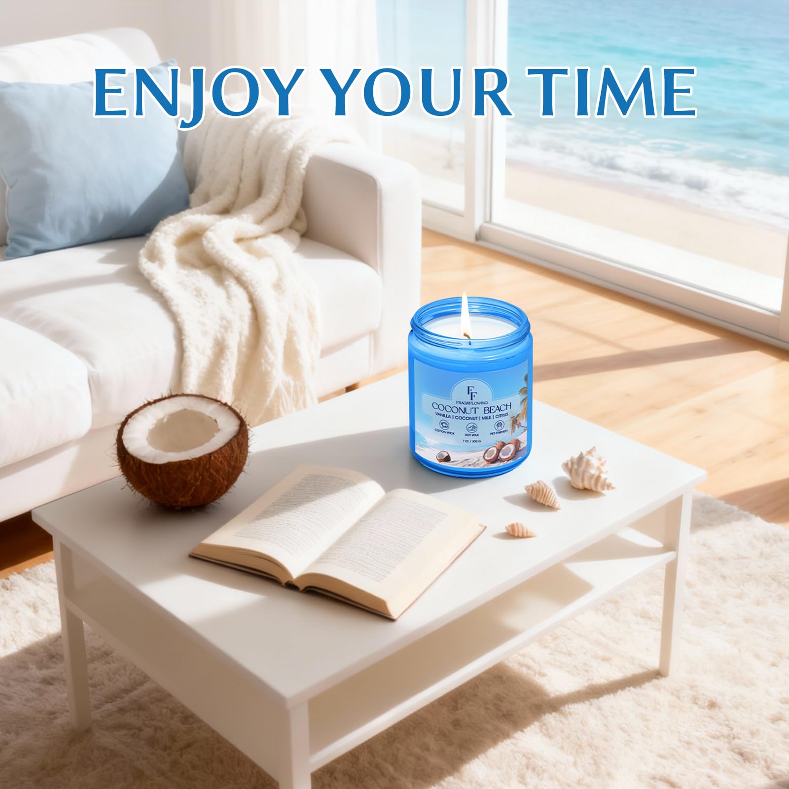 Vela relajante FF FRAGRFLOWING para crear un ambiente sereno en casa.