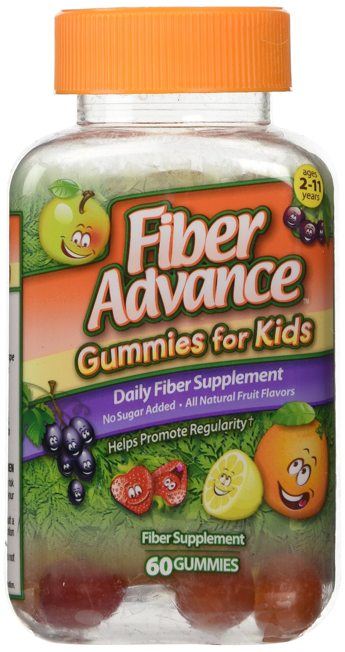Fiber Advance Gummies para niños, envase práctico para merendar y llevar.