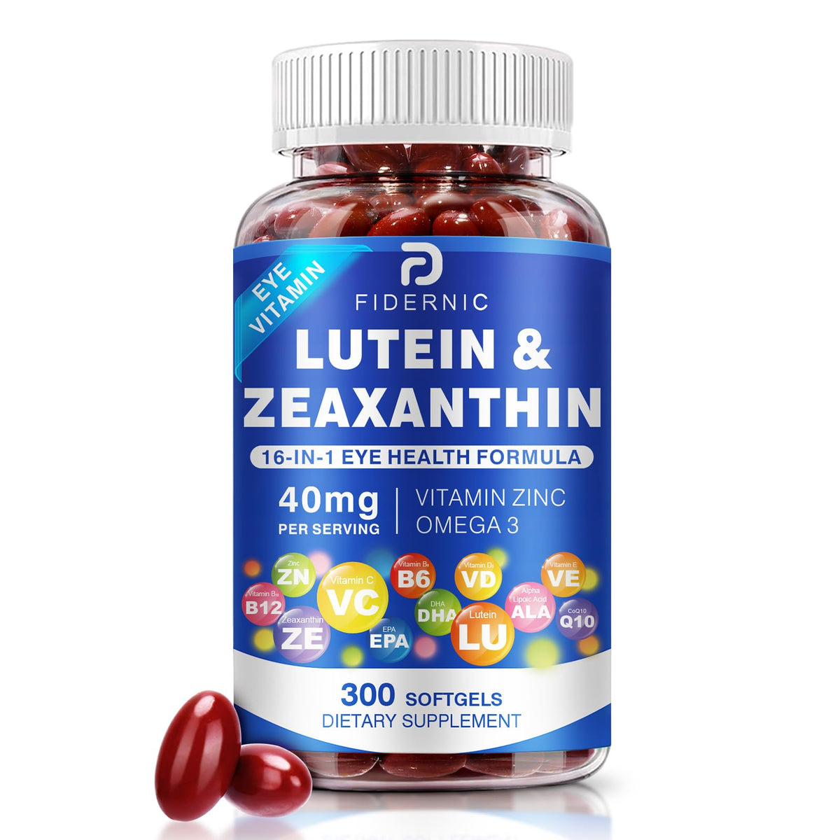FIDERNIC Luteína y Zeaxantina: cápsula blanda que apoya la salud macular y la comodidad visual.