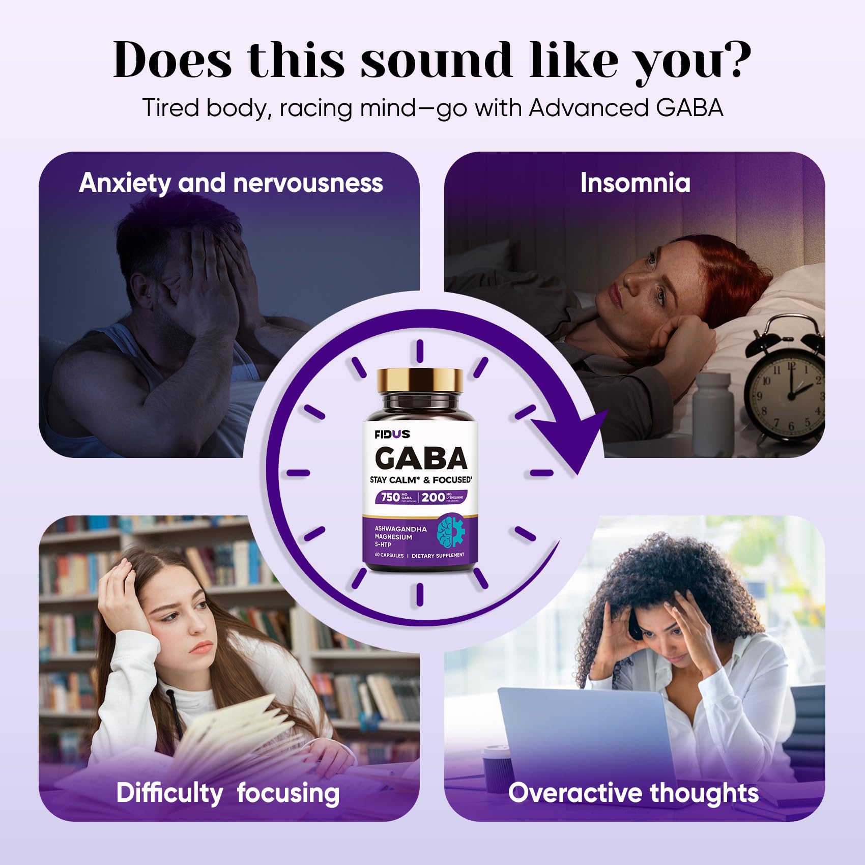 Cápsula GABA L-Theanine de Fidus para calma mental.