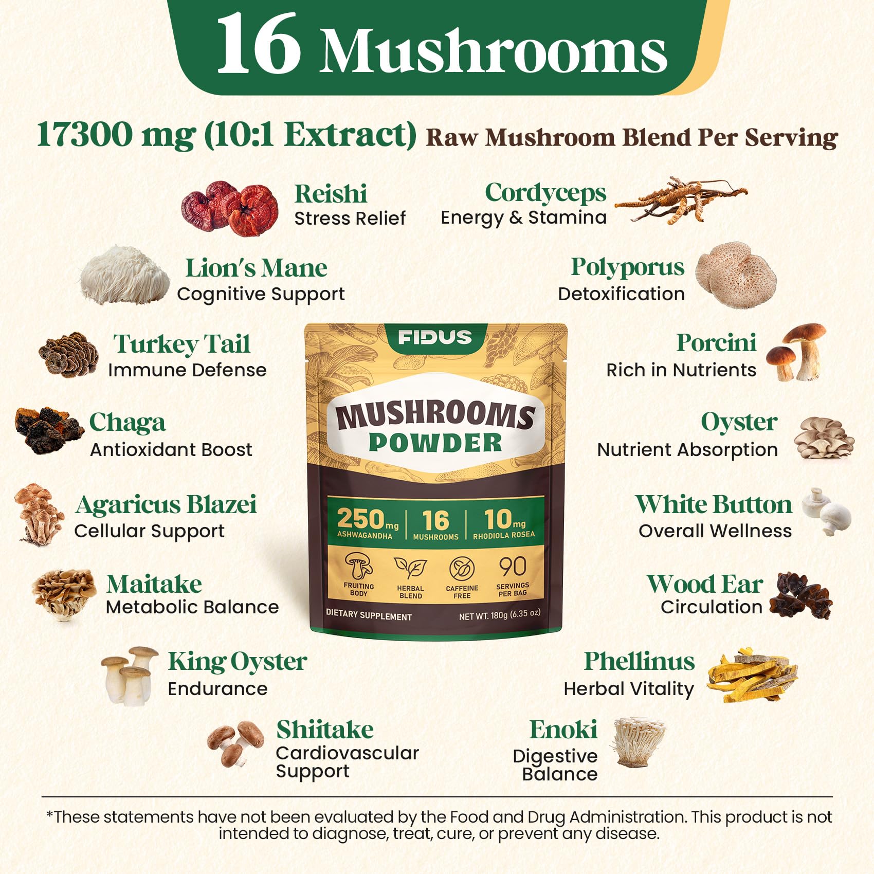 Fidus hongo shiitake para sabor umami y soporte digestivo.